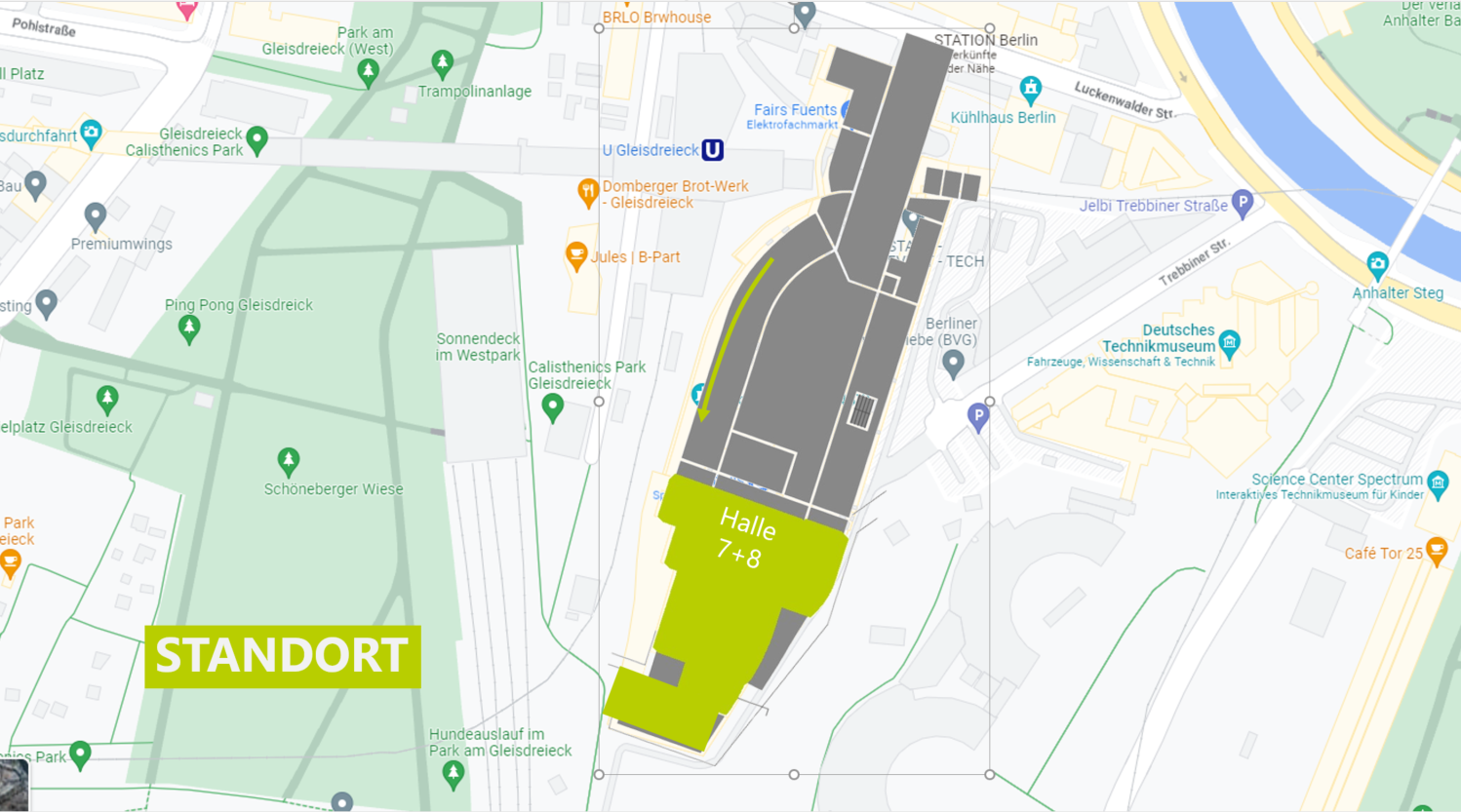 Map of Berlin with the location of the Berlin Hauptbahnhof and the surrounding area.
