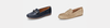 Zwei feminine Loafer aus Leder in Blau und Beige als Schuhtrend 2026