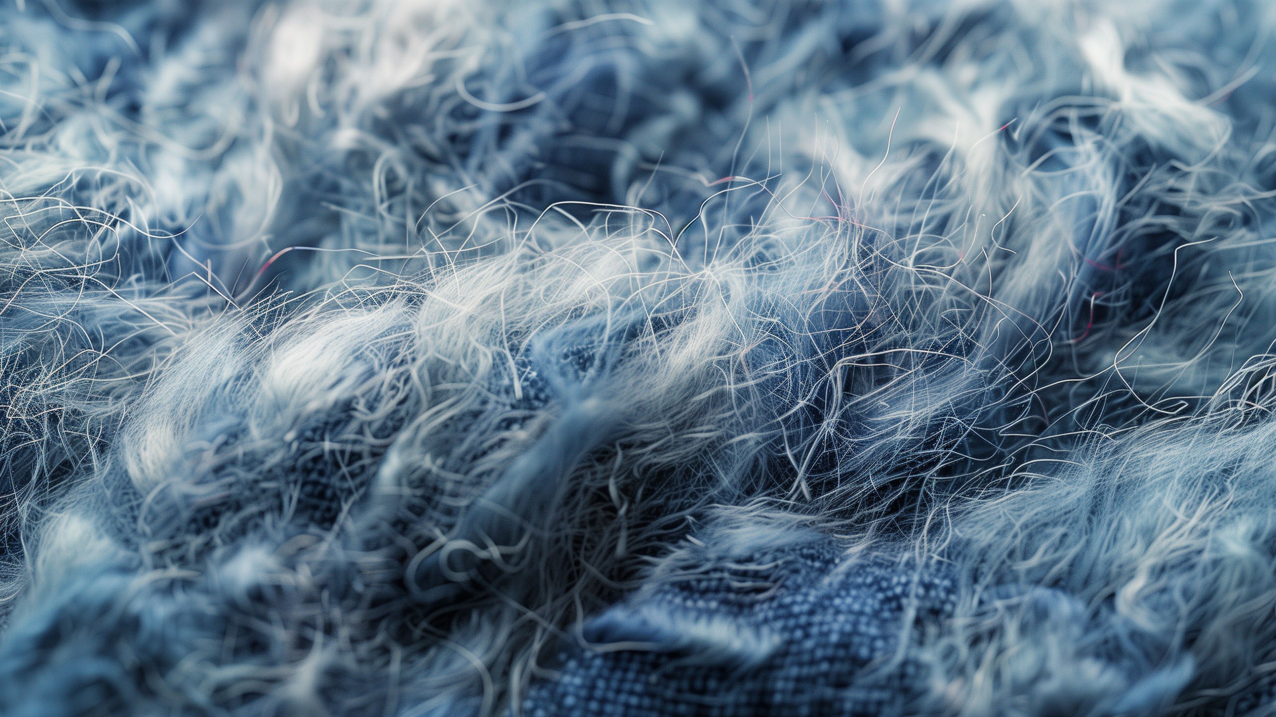 Close-up view of a blue fabric with frayed edges and a slightly blurry appearance, possibly due to a filter or artistic effect.