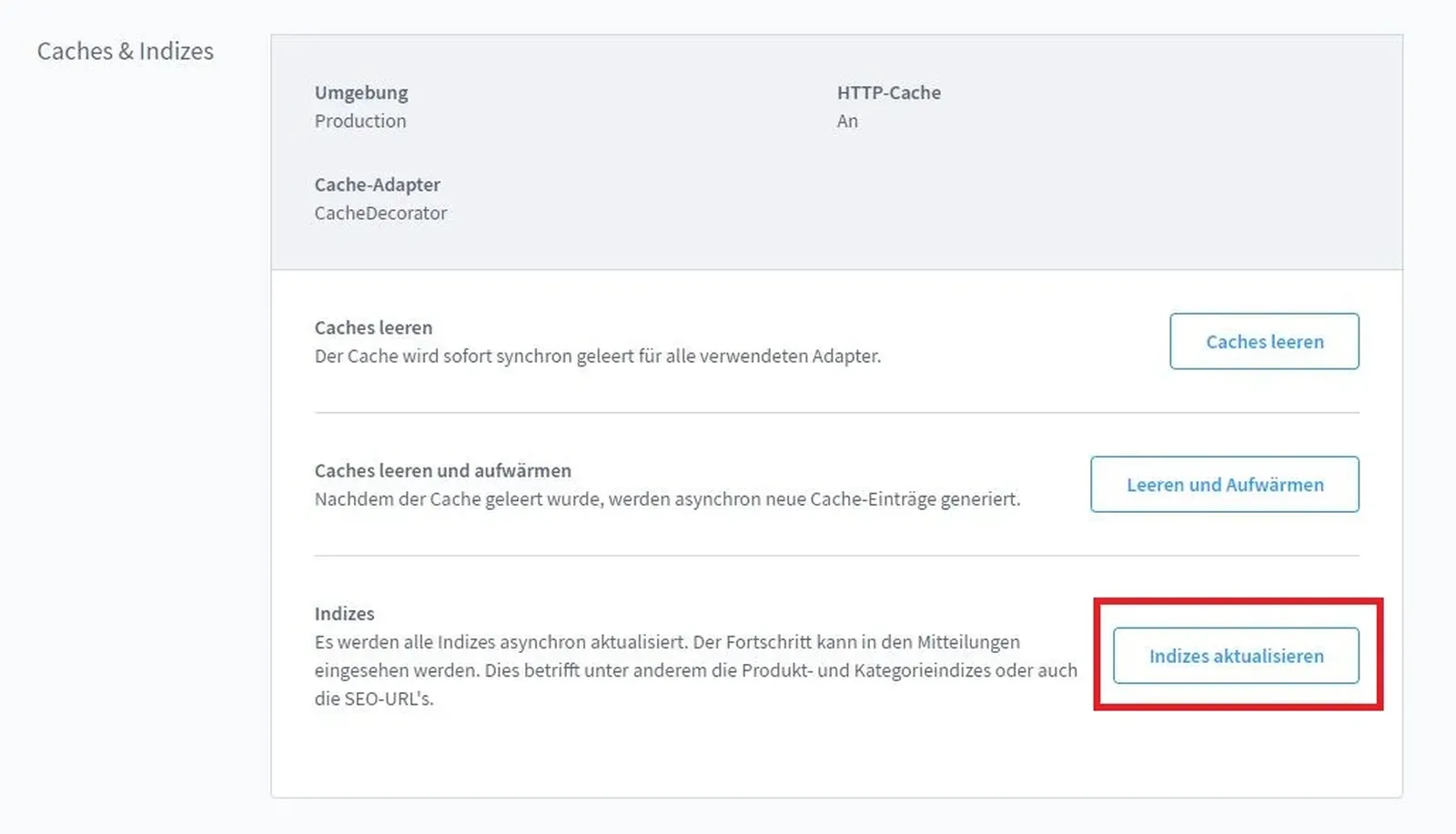 Shopware 6 - Indizes neu generieren