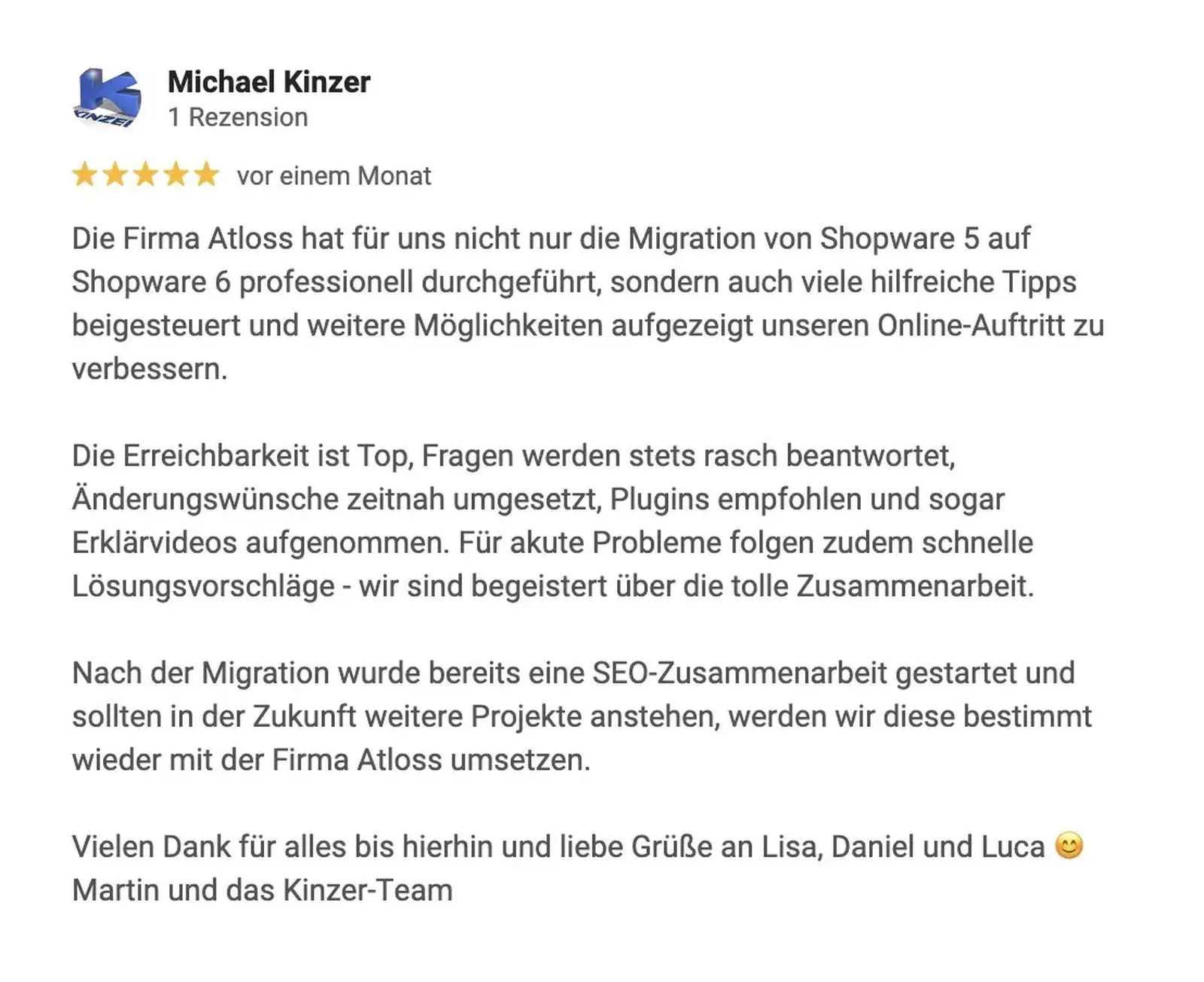 Google Bewertung | Kinzer