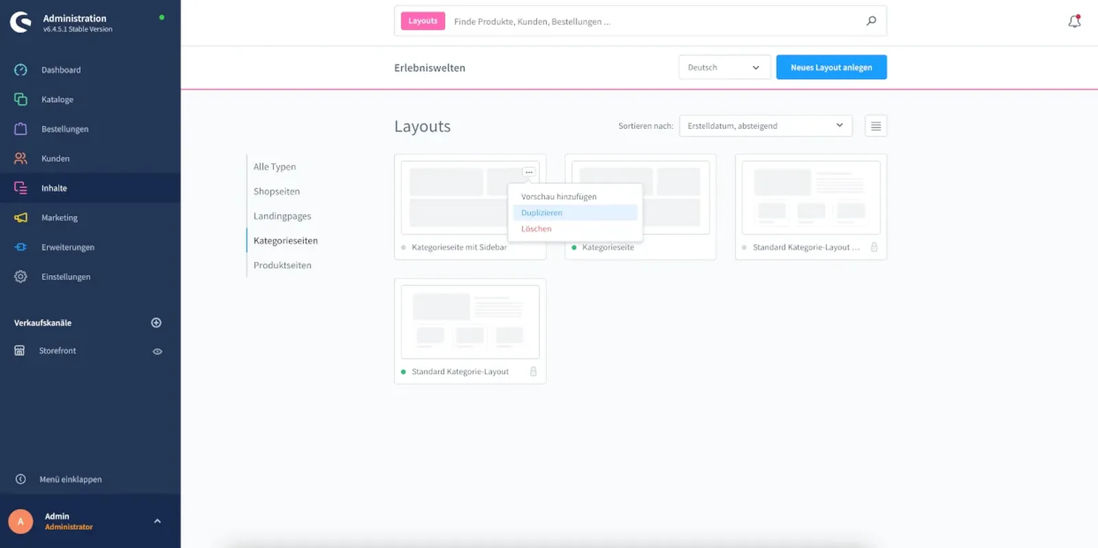 Shopware 6 Erlebniswelten Übersicht