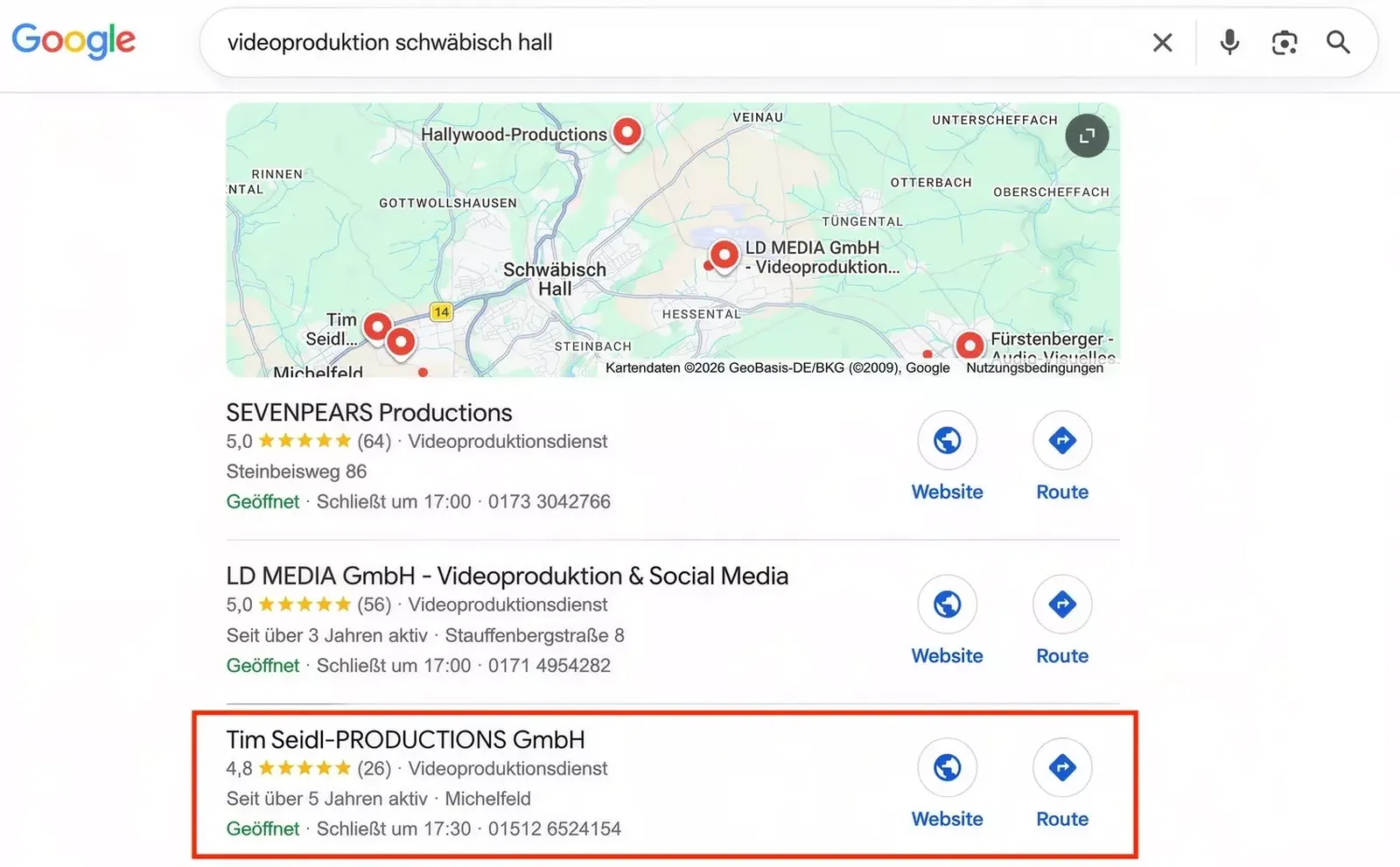Local Pack bei Google