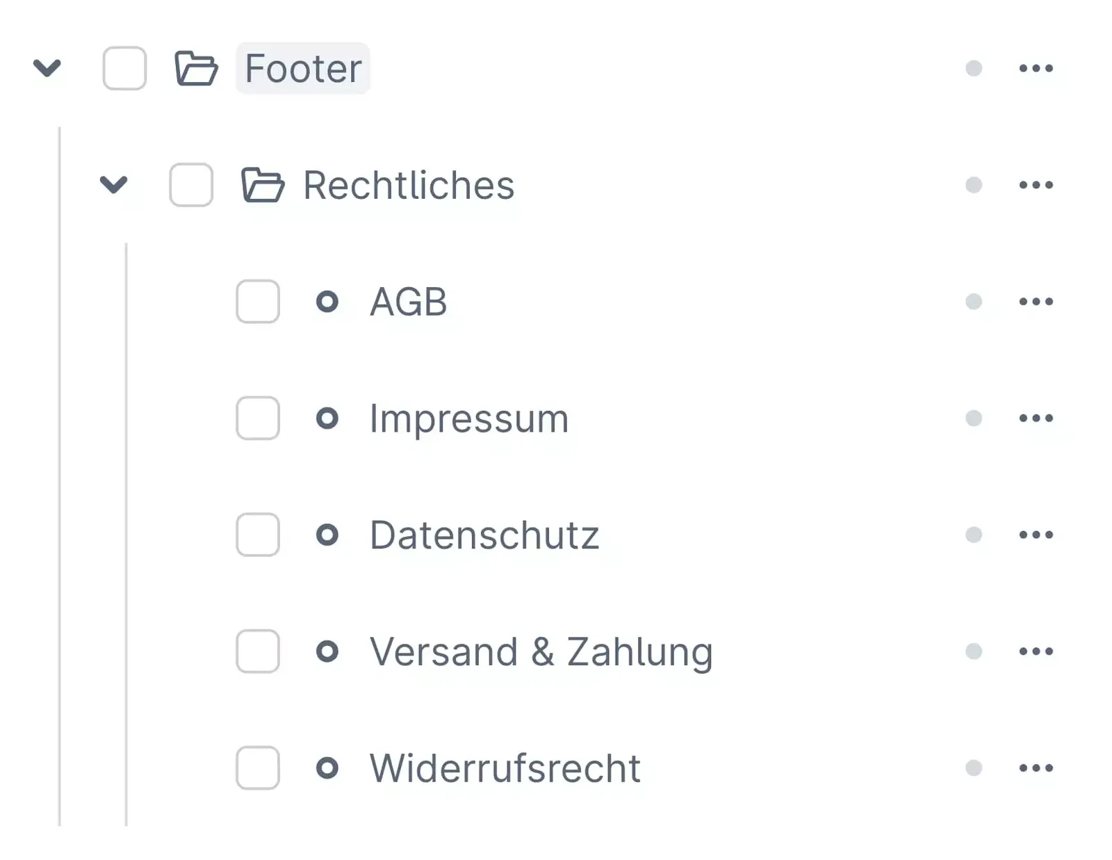 Kategoriebaum – Footer, Rechtliches & Links