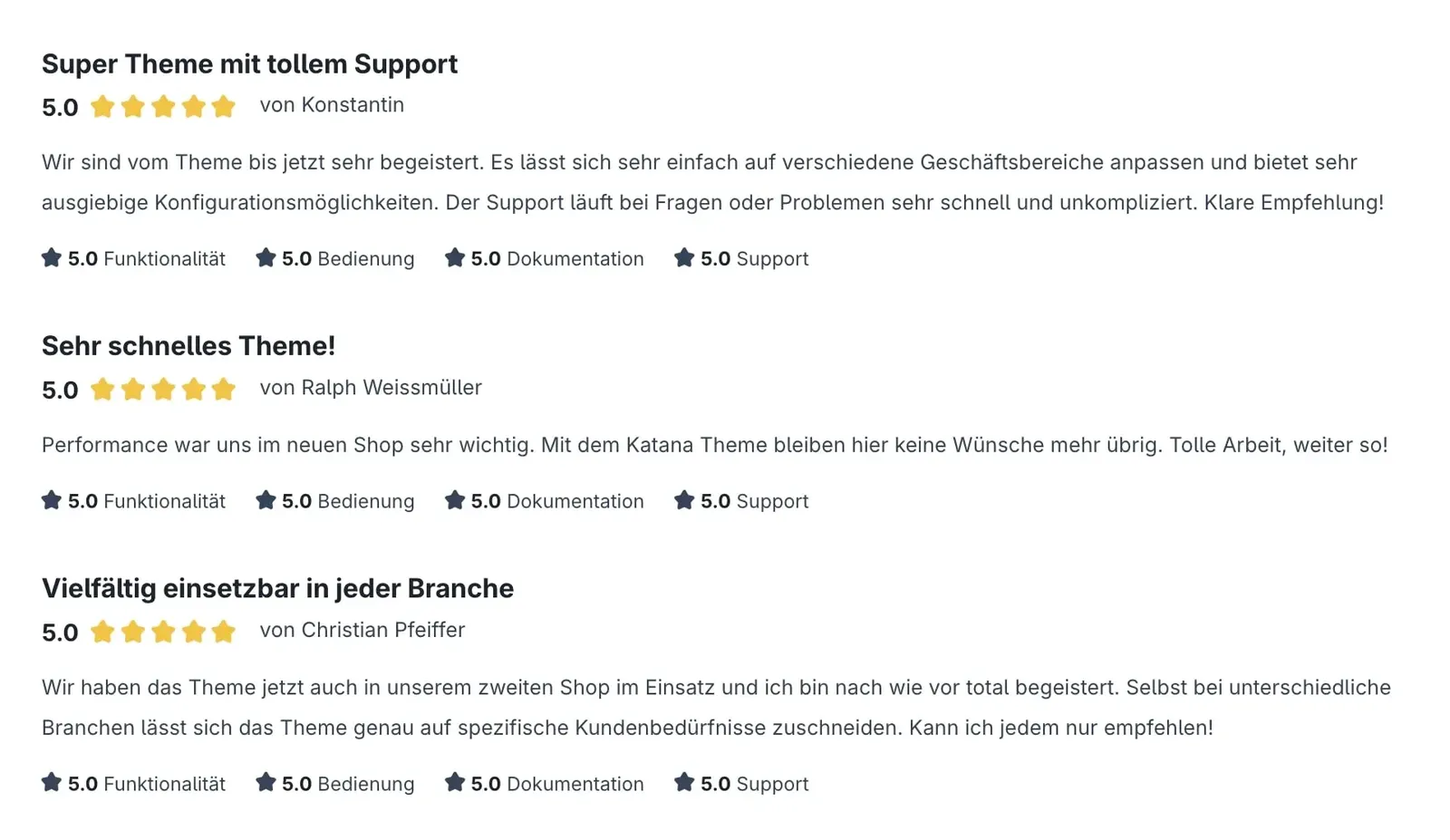 Bewertungen des KATANA. Themes