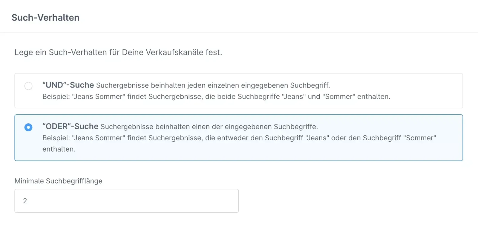 Einstellungen für das Such-Verhalten