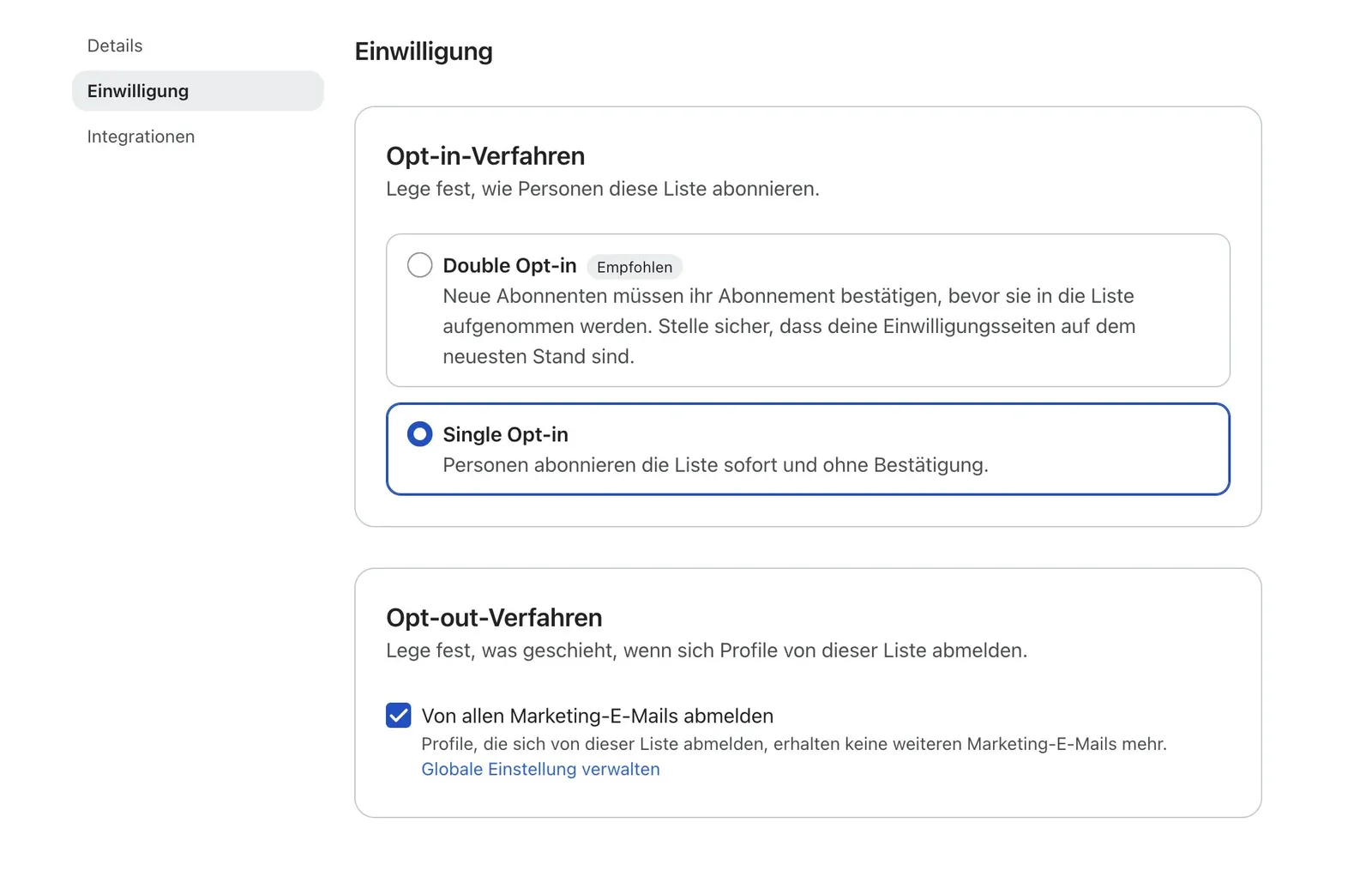 Klaviyo – Single Opt-in