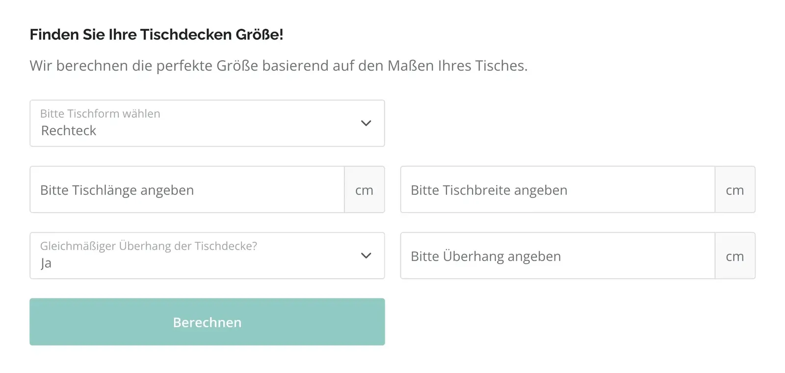 Rechner für die Tischdeckengröße