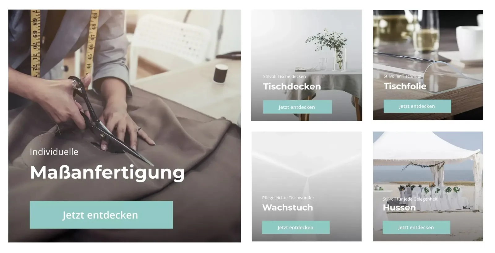Ausschnitt der Startseite mit Call-to-Actions