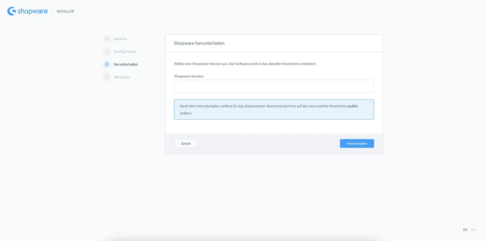 Shopware herunterladen - Shopware Installer
