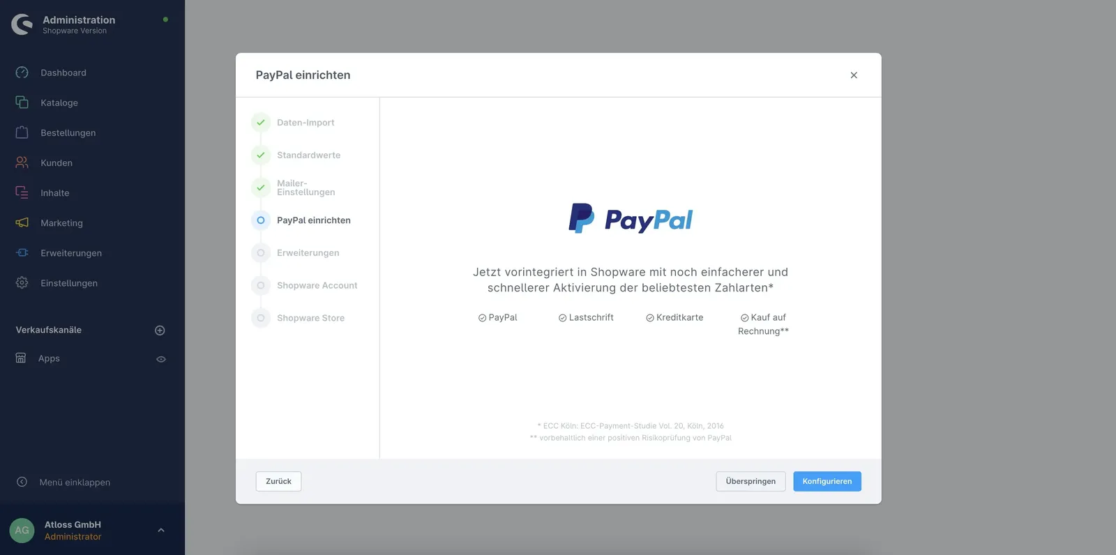 PayPal Einrichtung - Ersteinrichtungs-Assistent