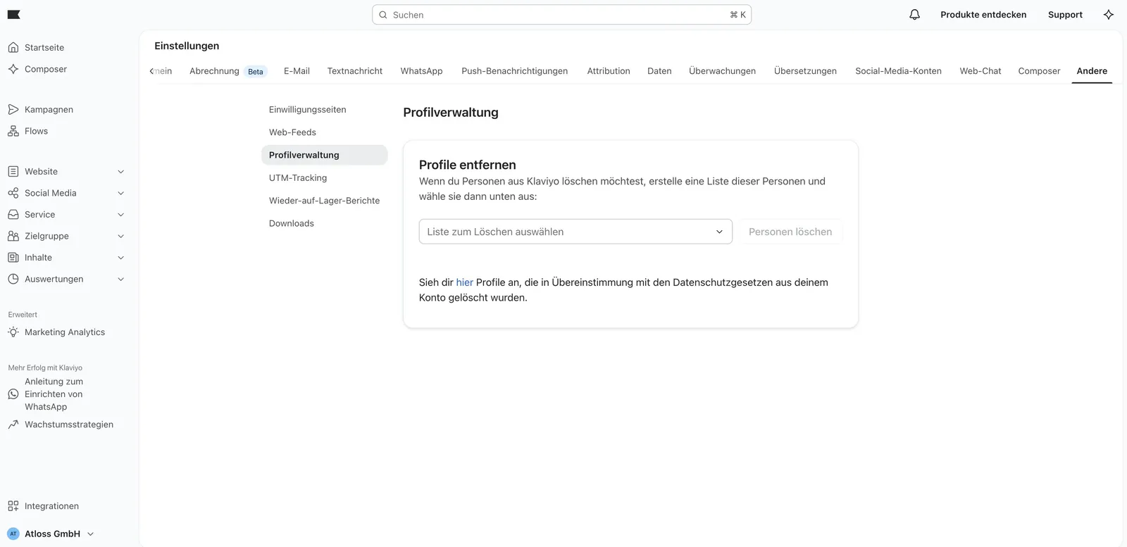 Klaviyo – Profilverwaltung