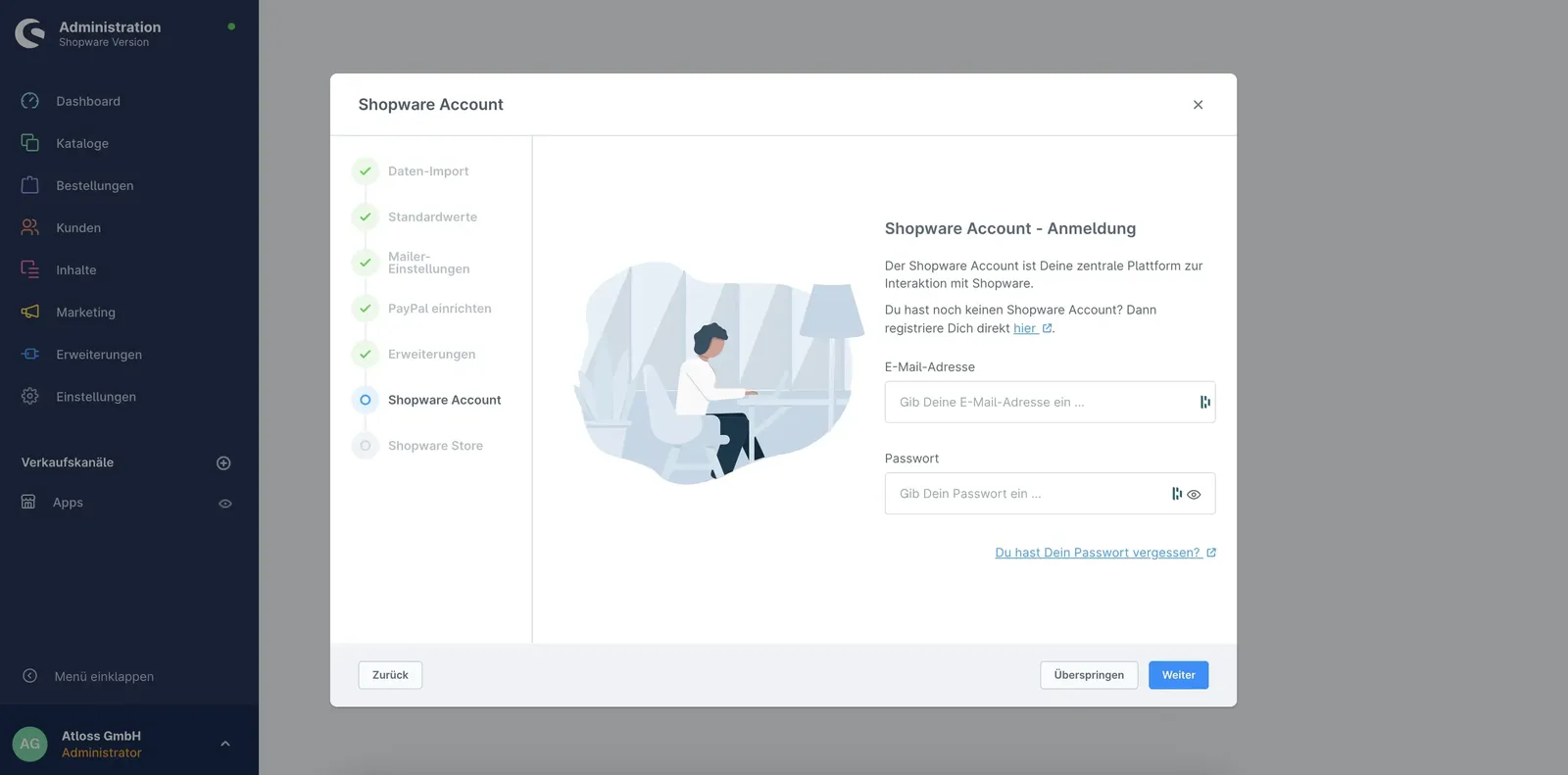 Shopware Account - Ersteinrichtungs-Assistent