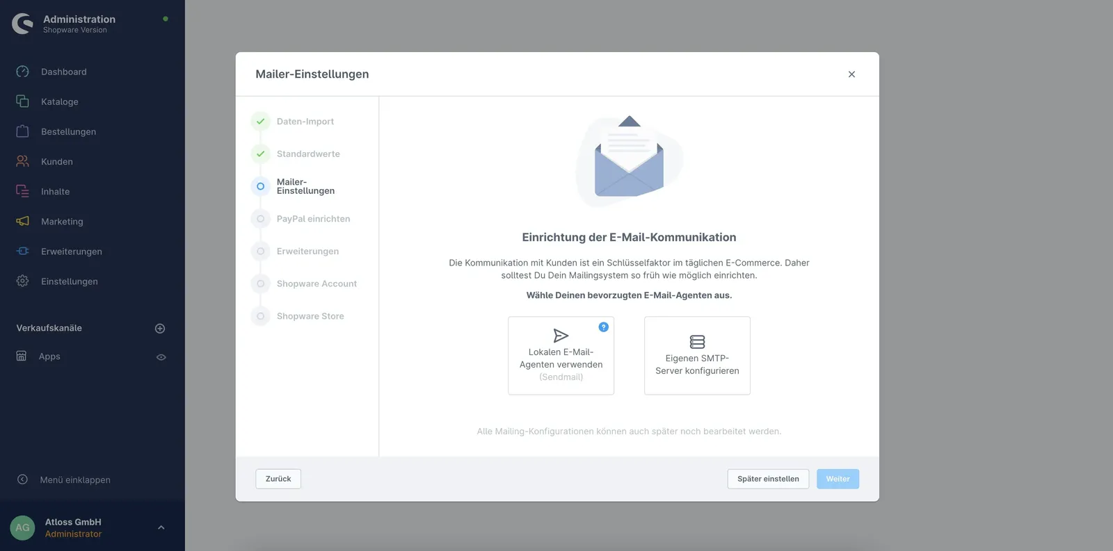 Mailer-Einstellungen - Ersteinrichtungs-Assistent