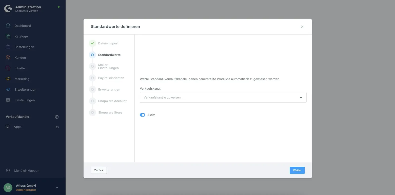 Standardwerte - Ersteinrichtungs-Assistent