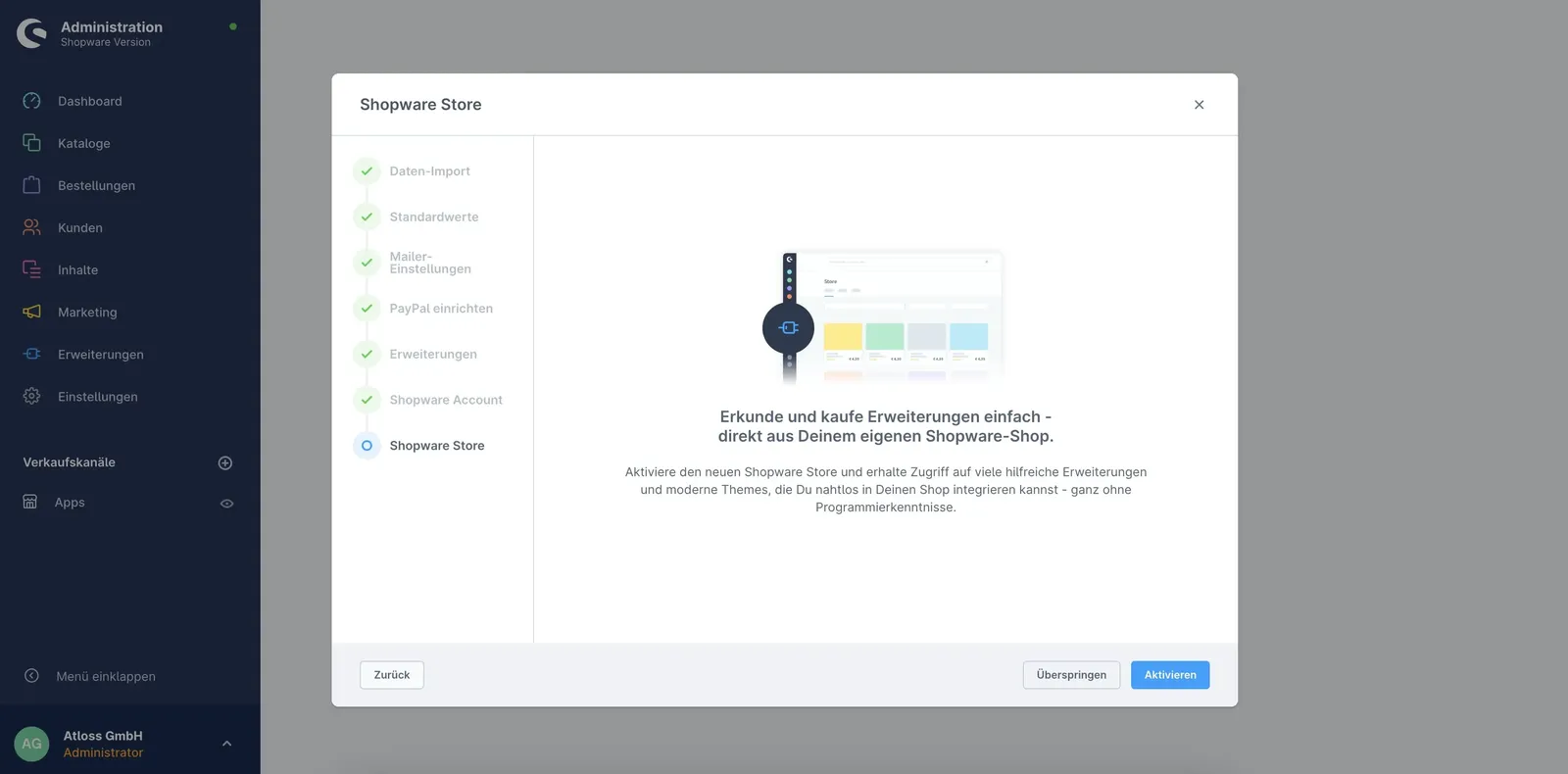 Shopware Store - Ersteinrichtungs-Assistent