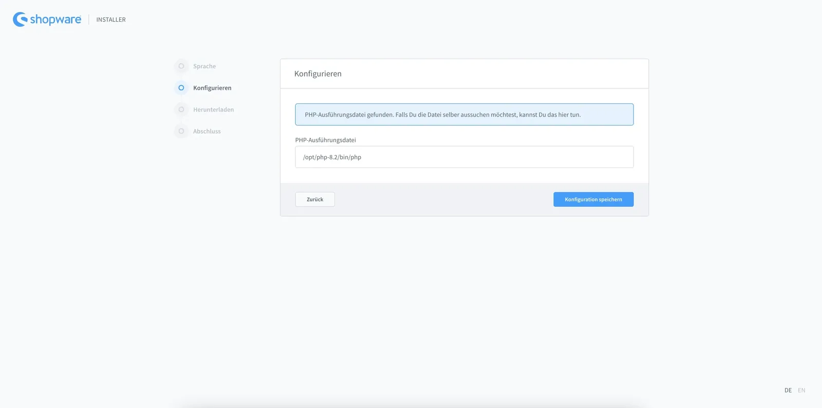 Konfigurieren - Shopware Installer