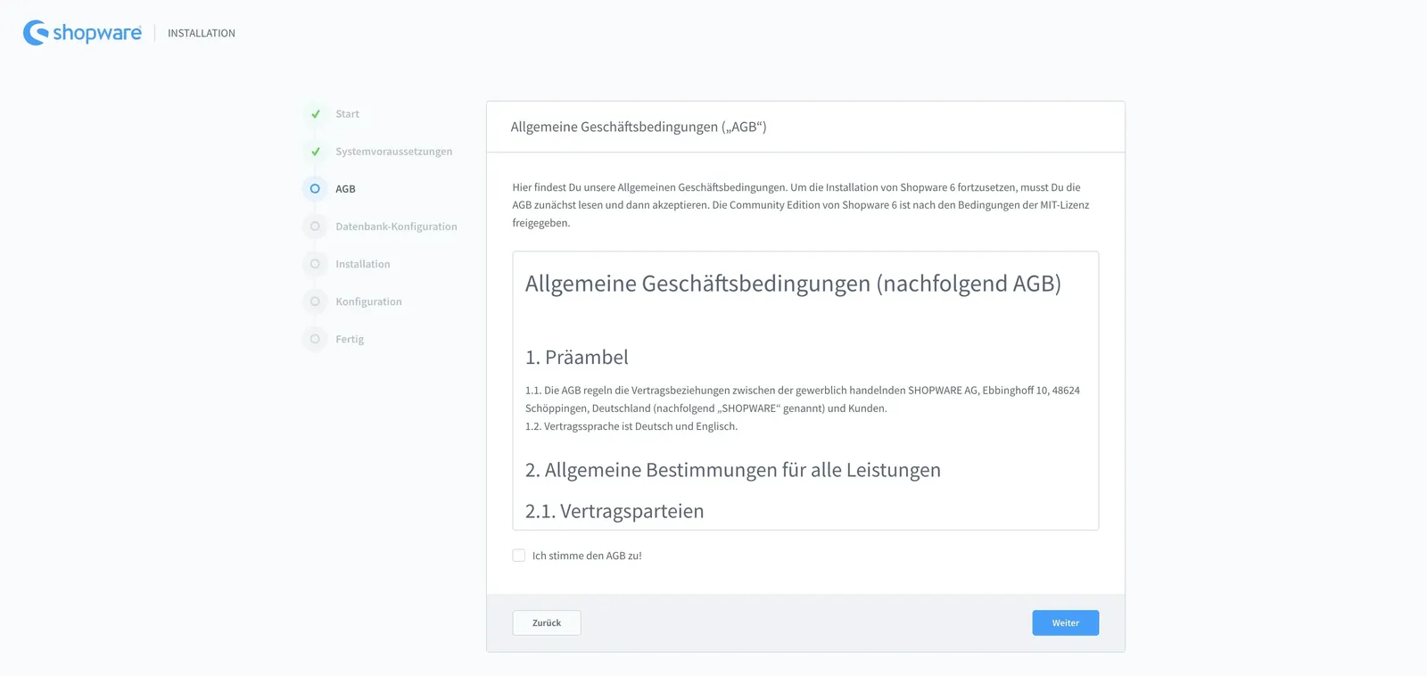 AGB - Shopware Installer