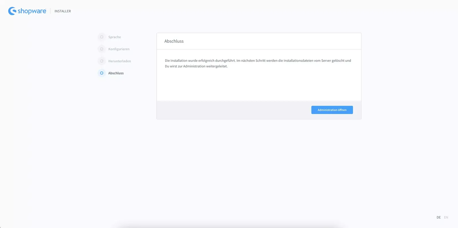 Shopware 6 Installer Abschluss