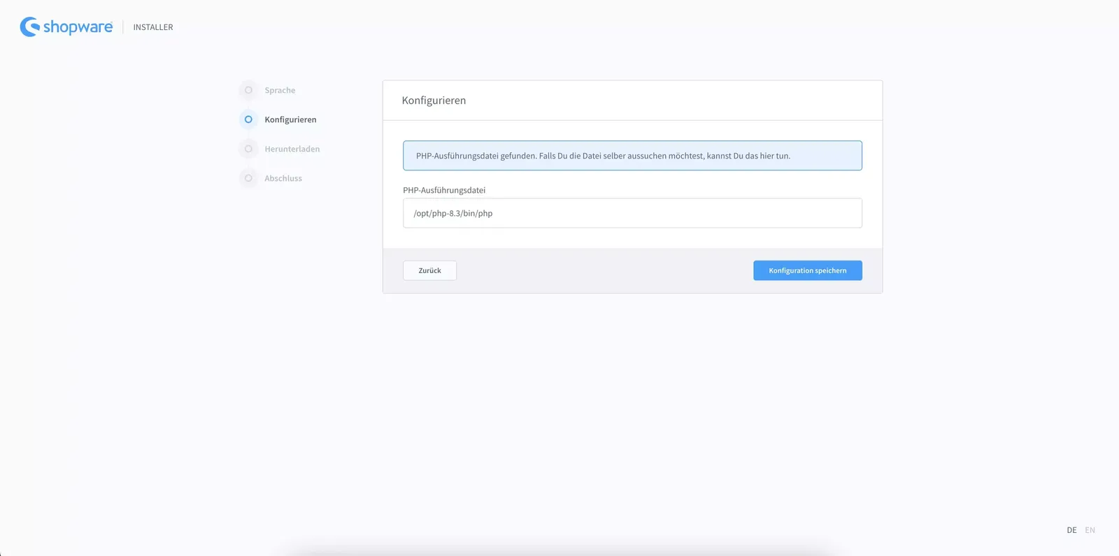 Shopware 6 Installer konfigurieren