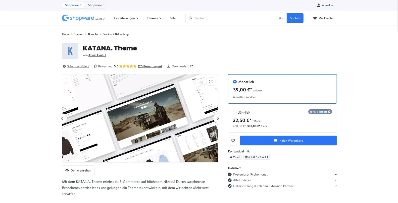 KATANA. Theme aus dem Shopware Store