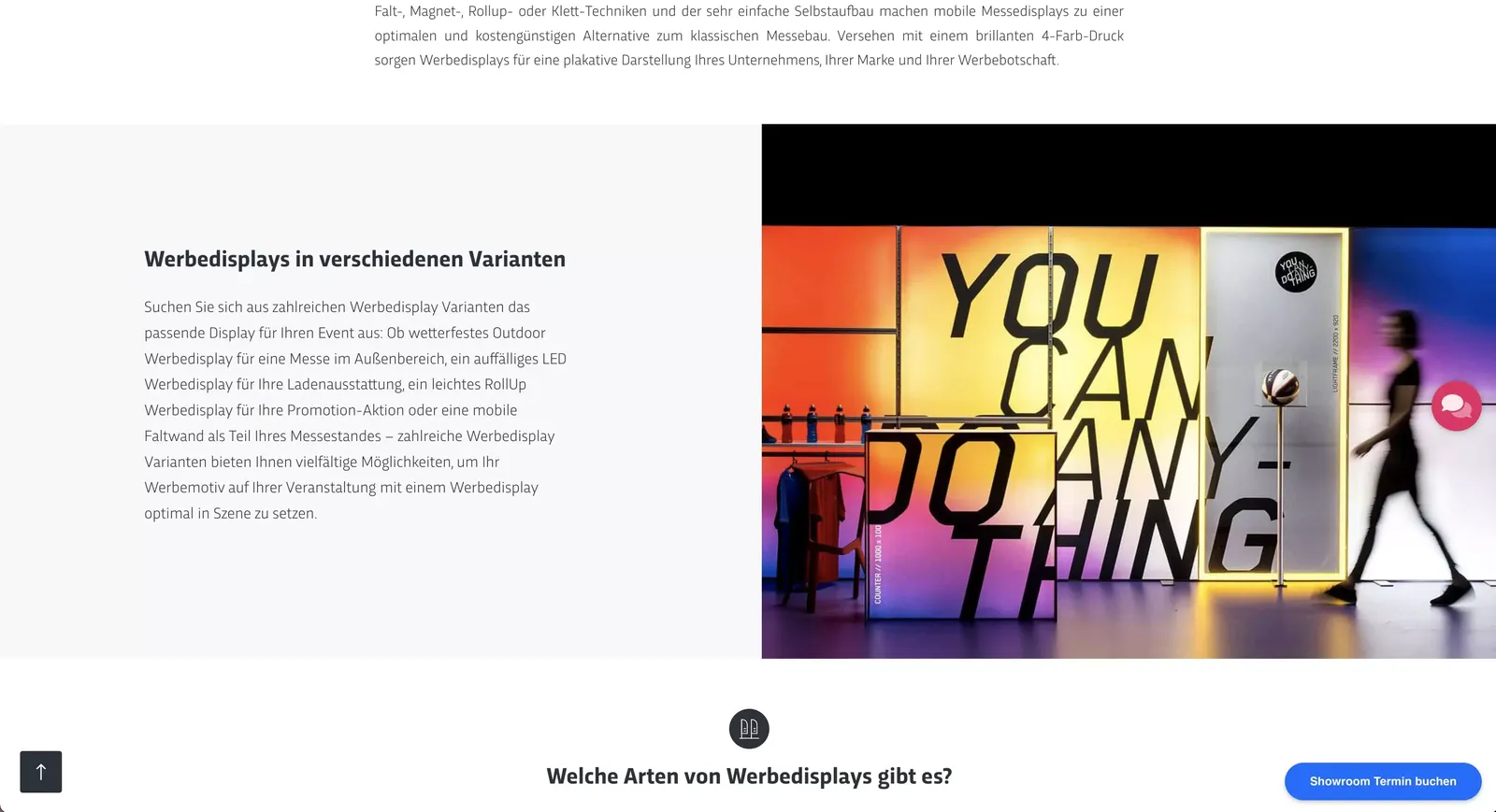 SEO-Content-Layout auf der Kategorie "Werbedisplays"