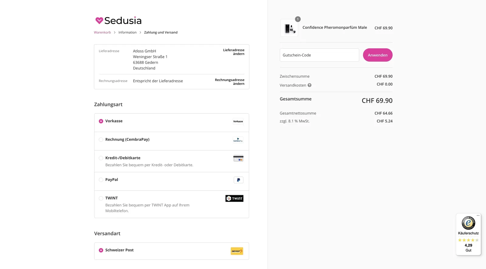 SEDUSIA Checkout