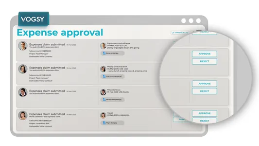 VOGSY expense approval dashboard zoomed in