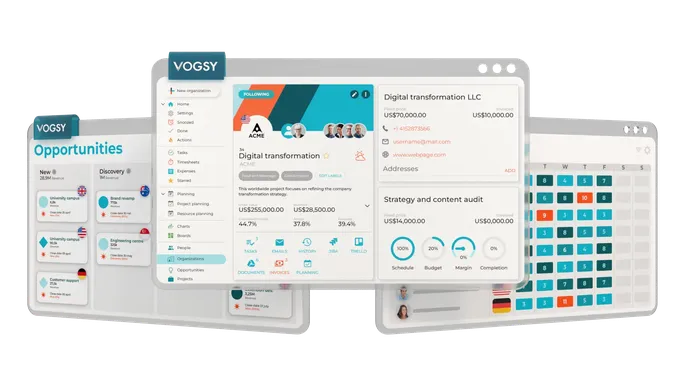 VOGSY project management dashboard transparent