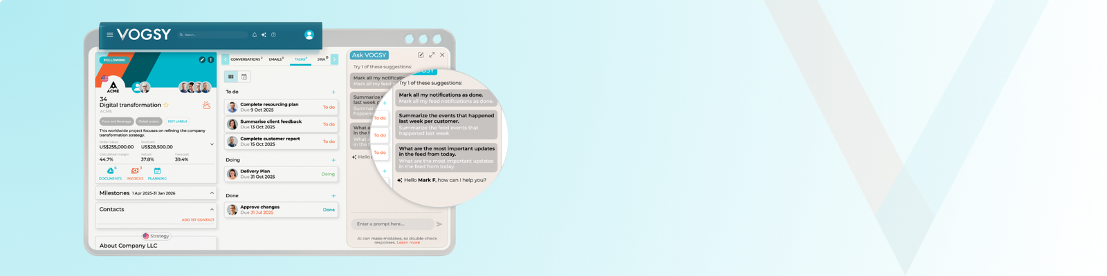 Use cases: the VOGSY AI assistant in action header