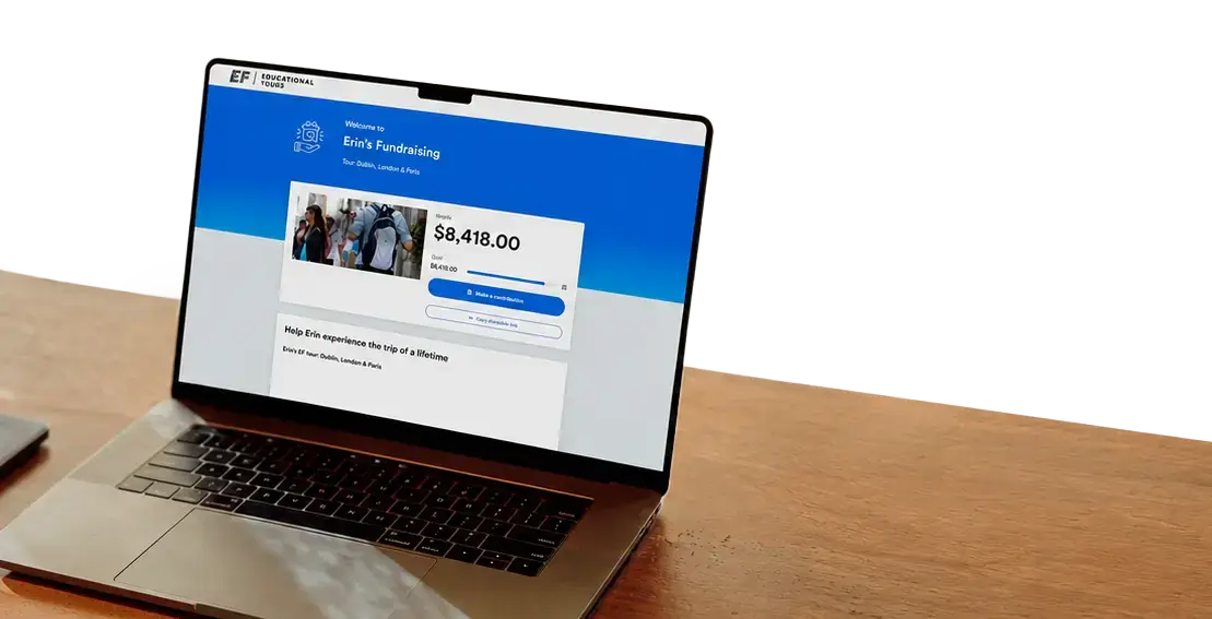 Laptop open with fundraising page