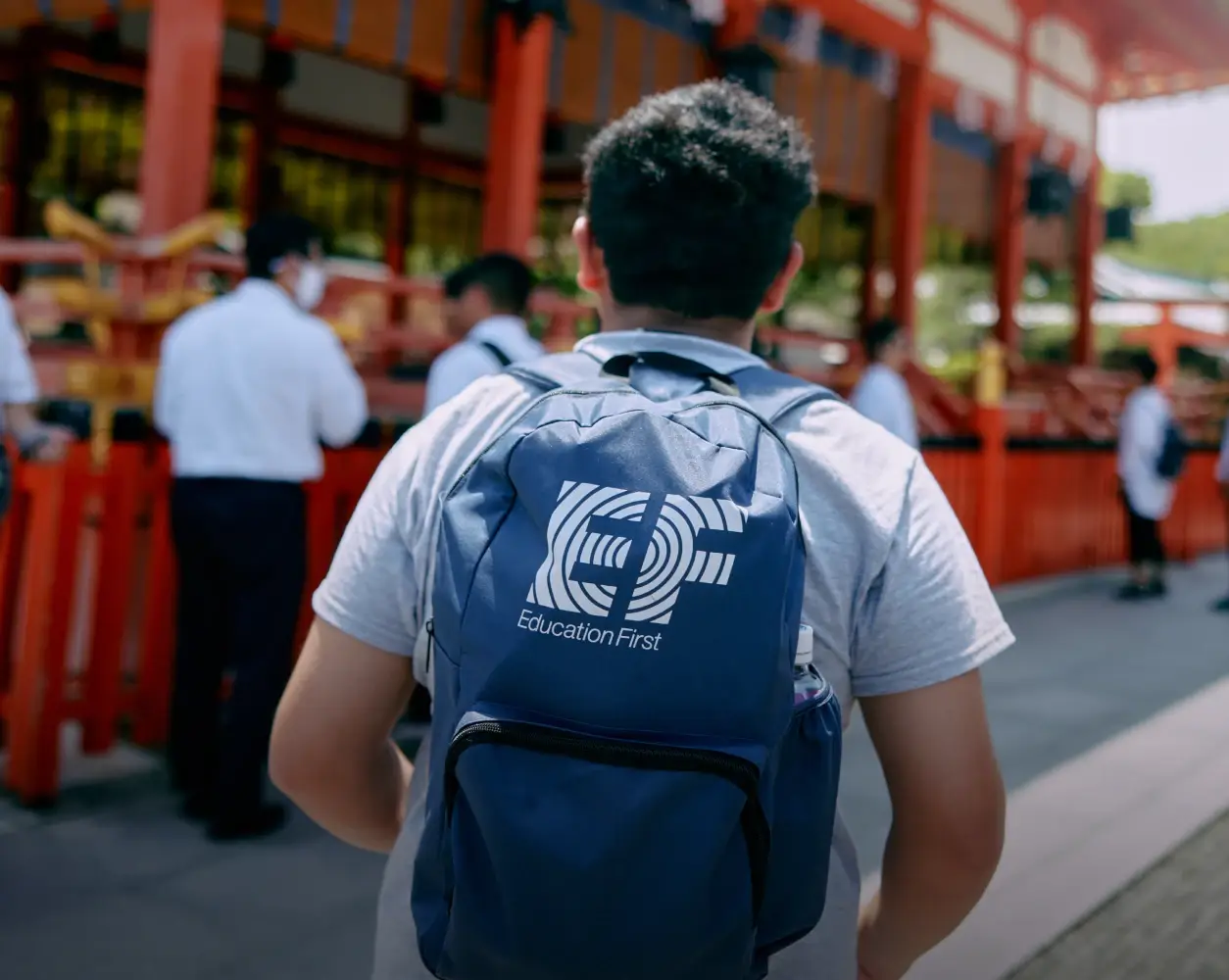 Student with an EF backpack walks in Japan