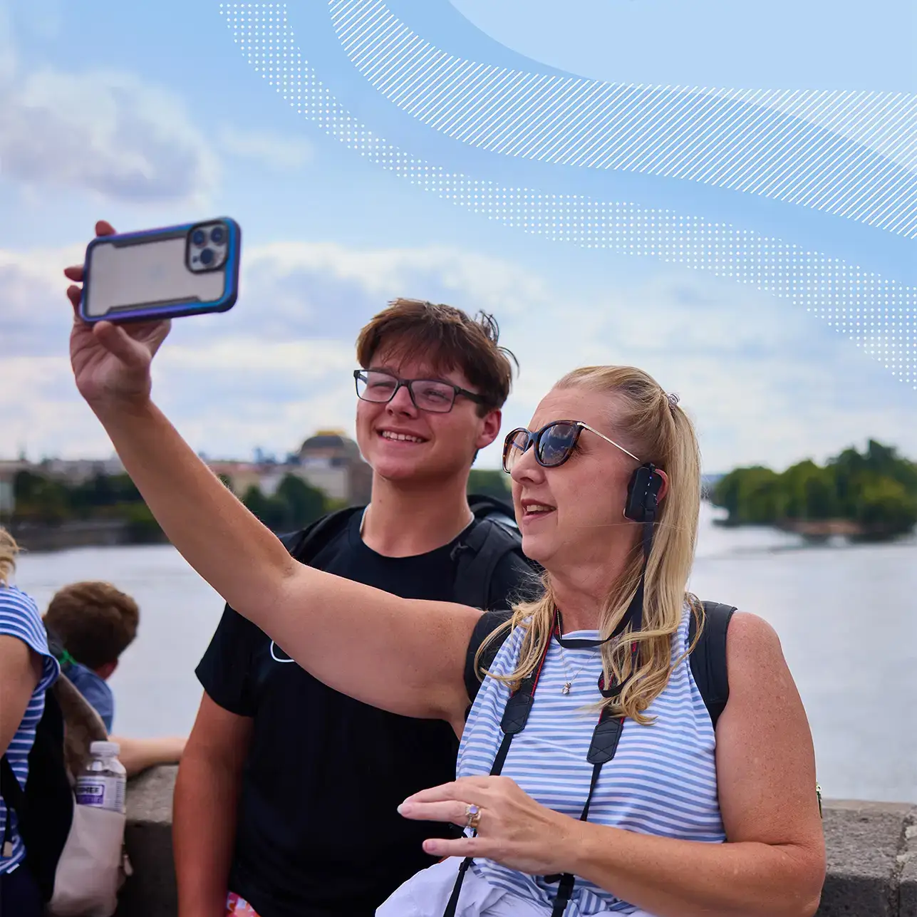 Student and teacher on tour visiting the Charles Bridge in Prague