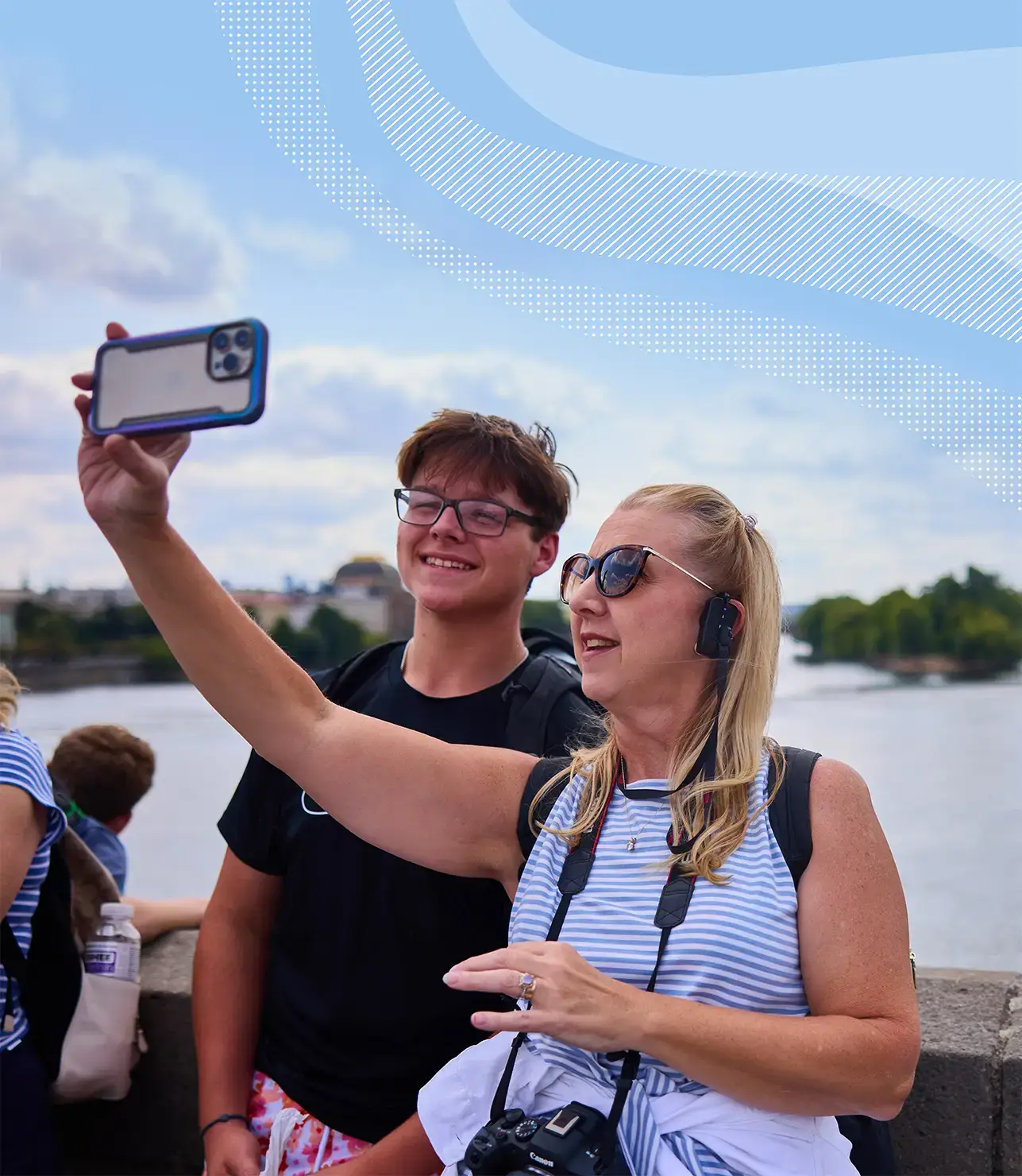 Student and teacher on tour visiting the Charles Bridge in Prague