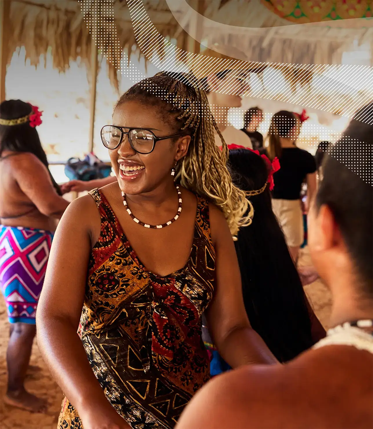 Traveler smiling and dancing at a community event in Panama