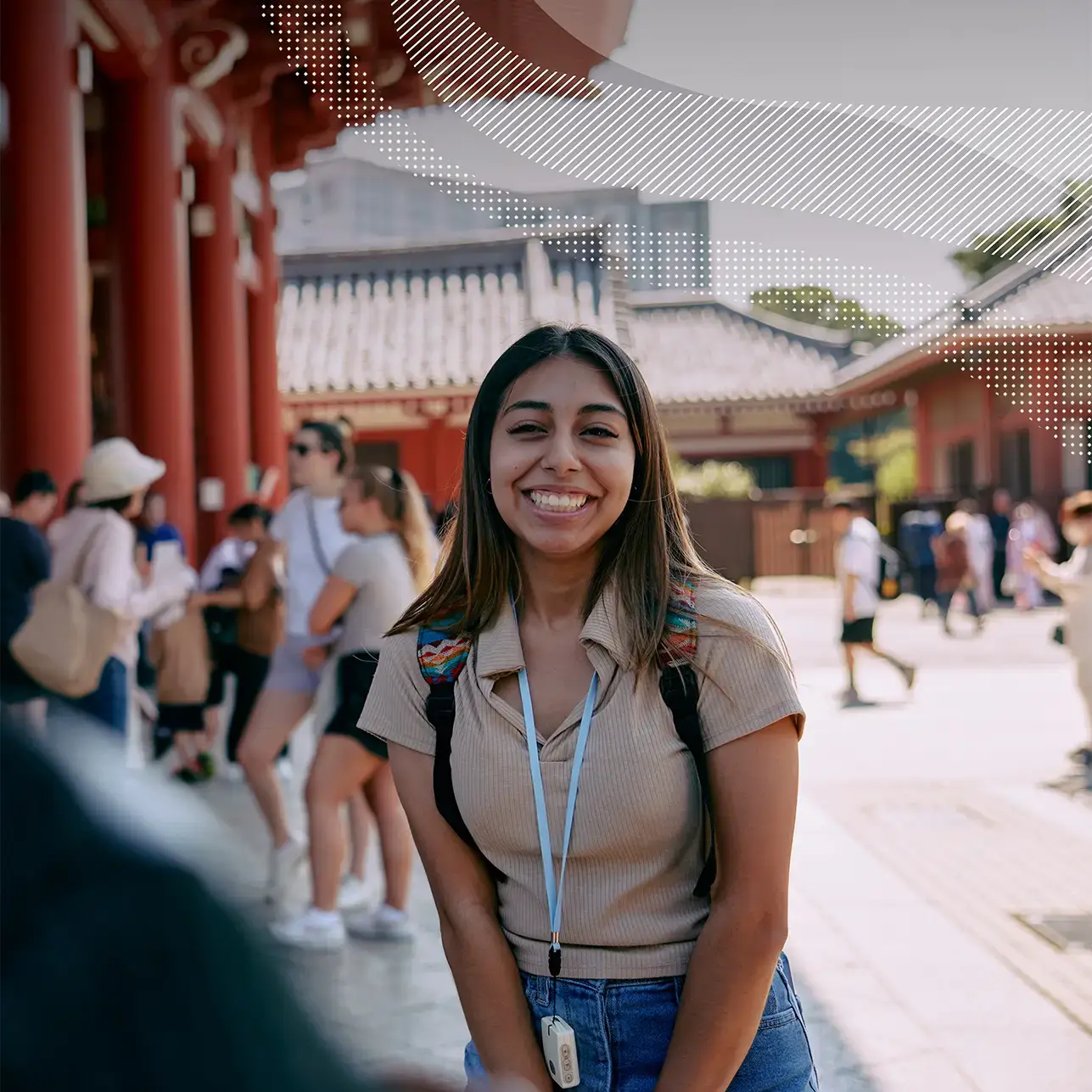 Student smiling on tour in Tokyo, Japan