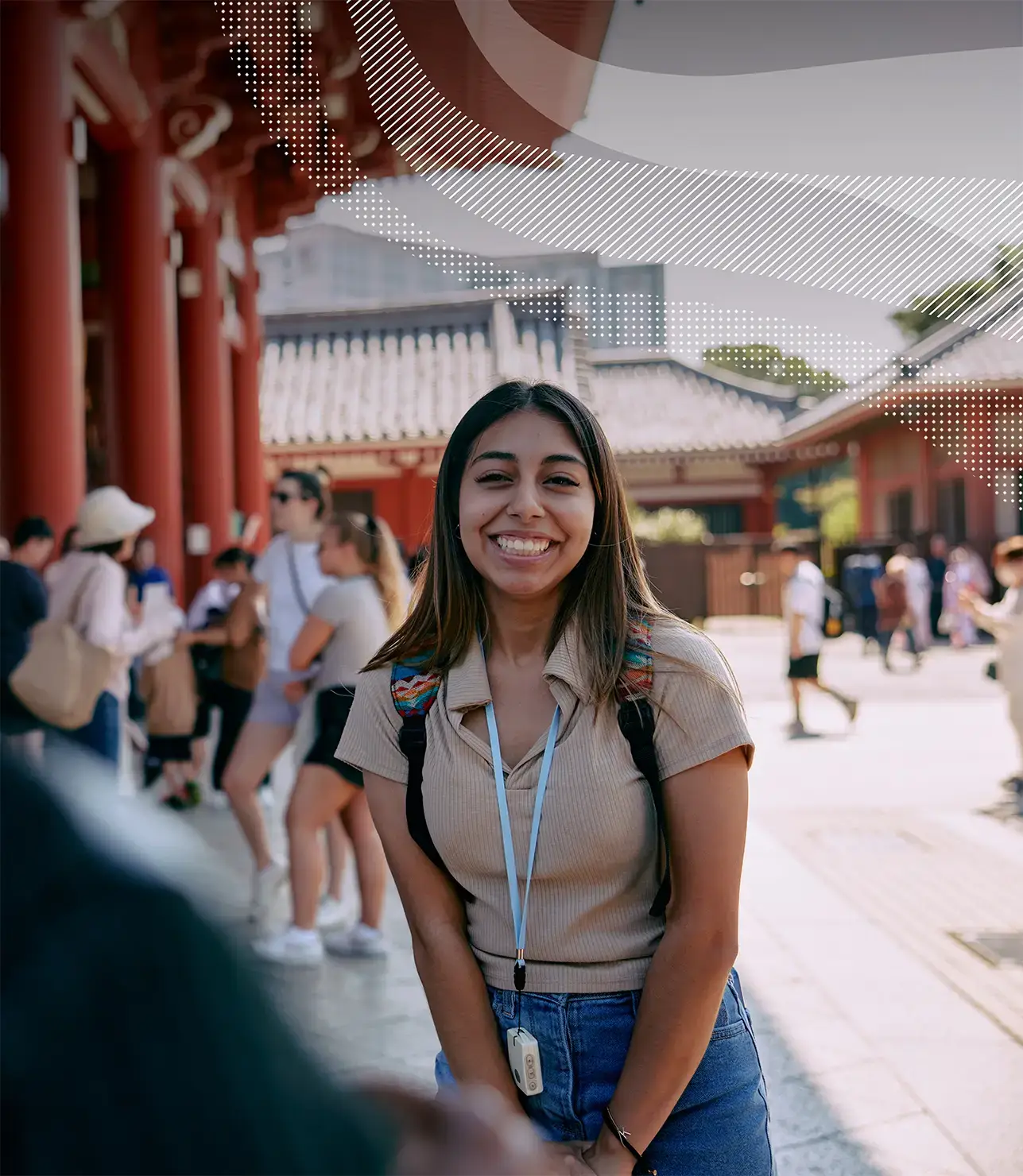 Student smiling on tour in Tokyo, Japan