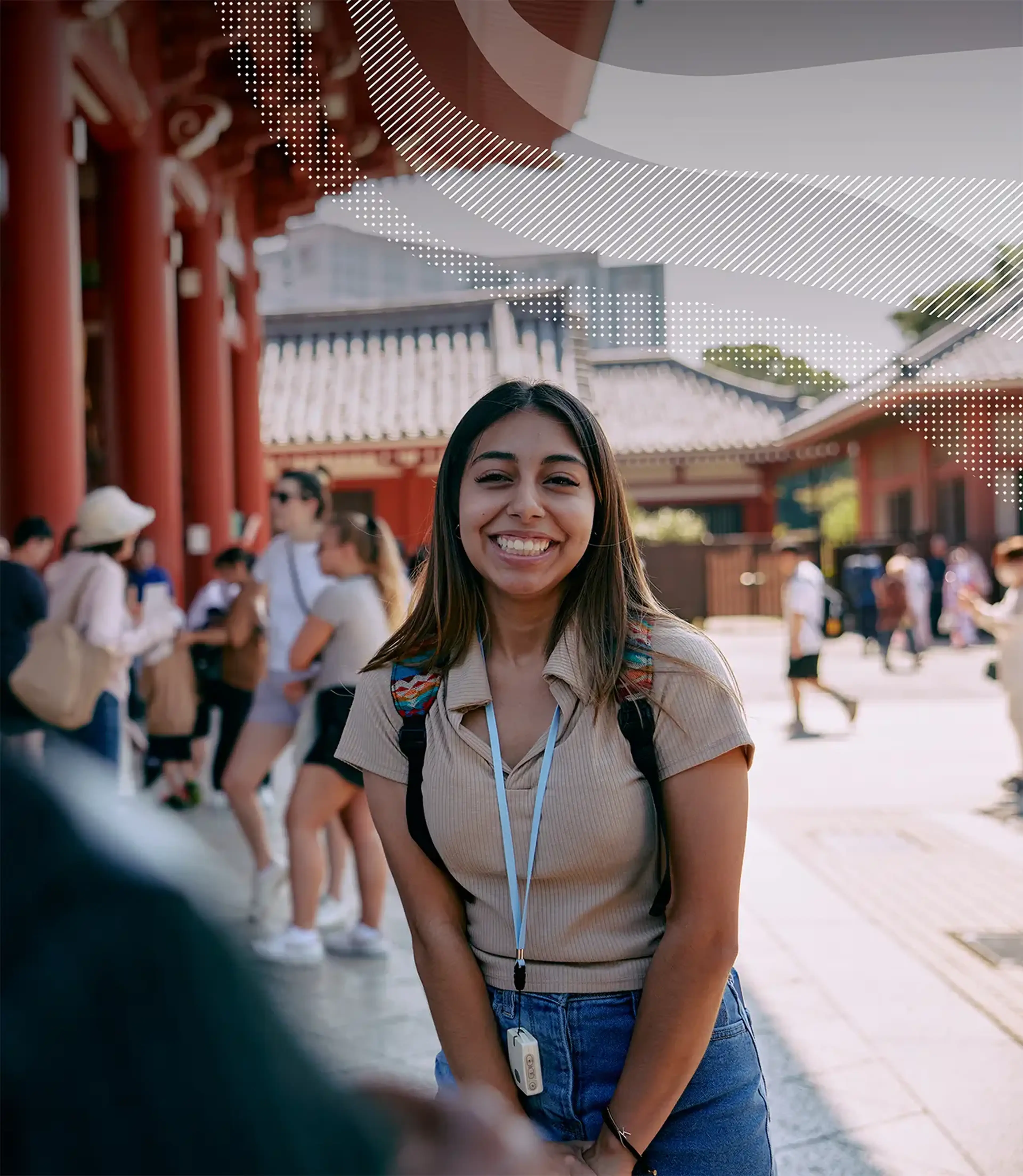 Student smiling on tour in Tokyo, Japan