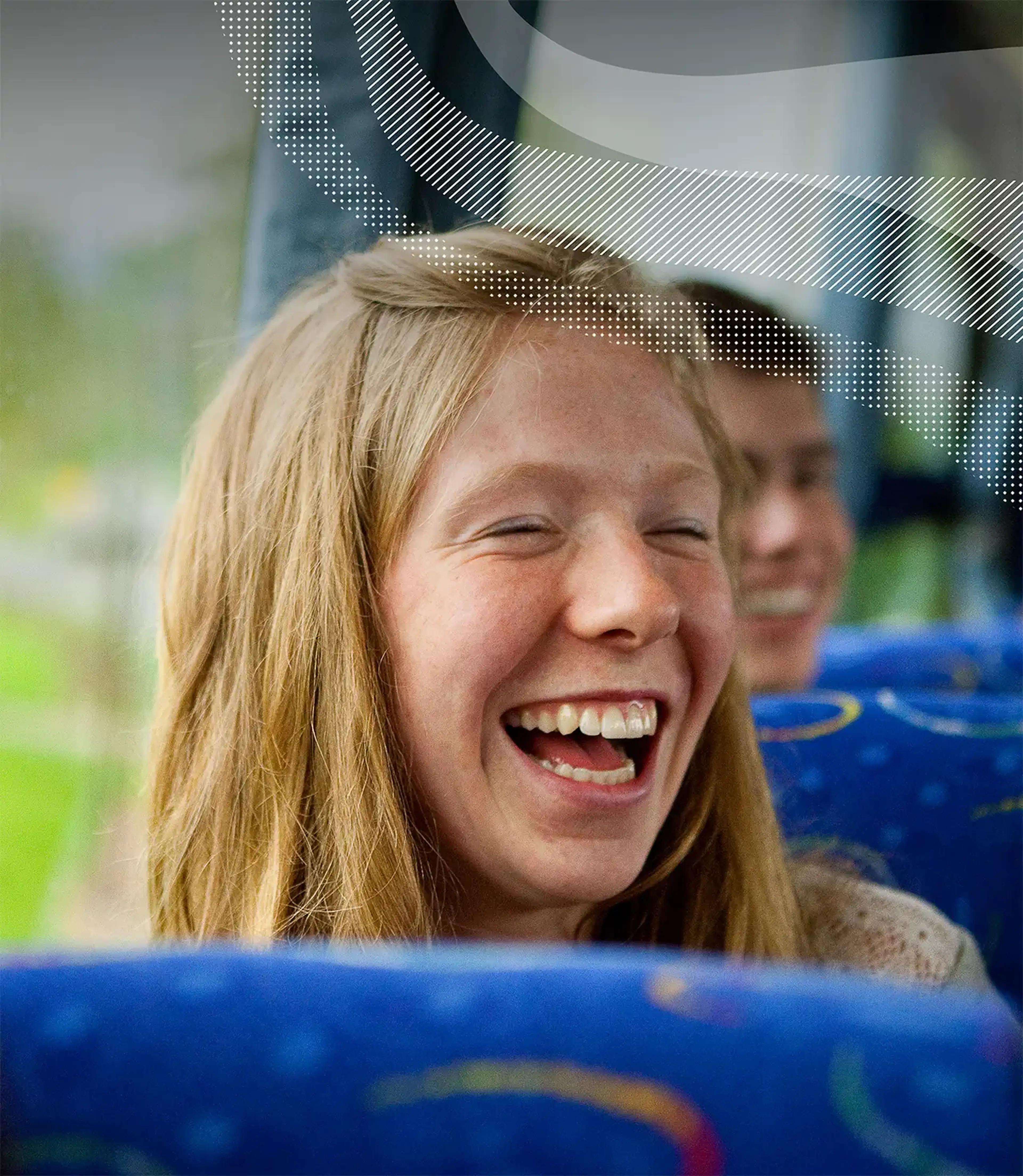 Traveler on tour laughing on the bus