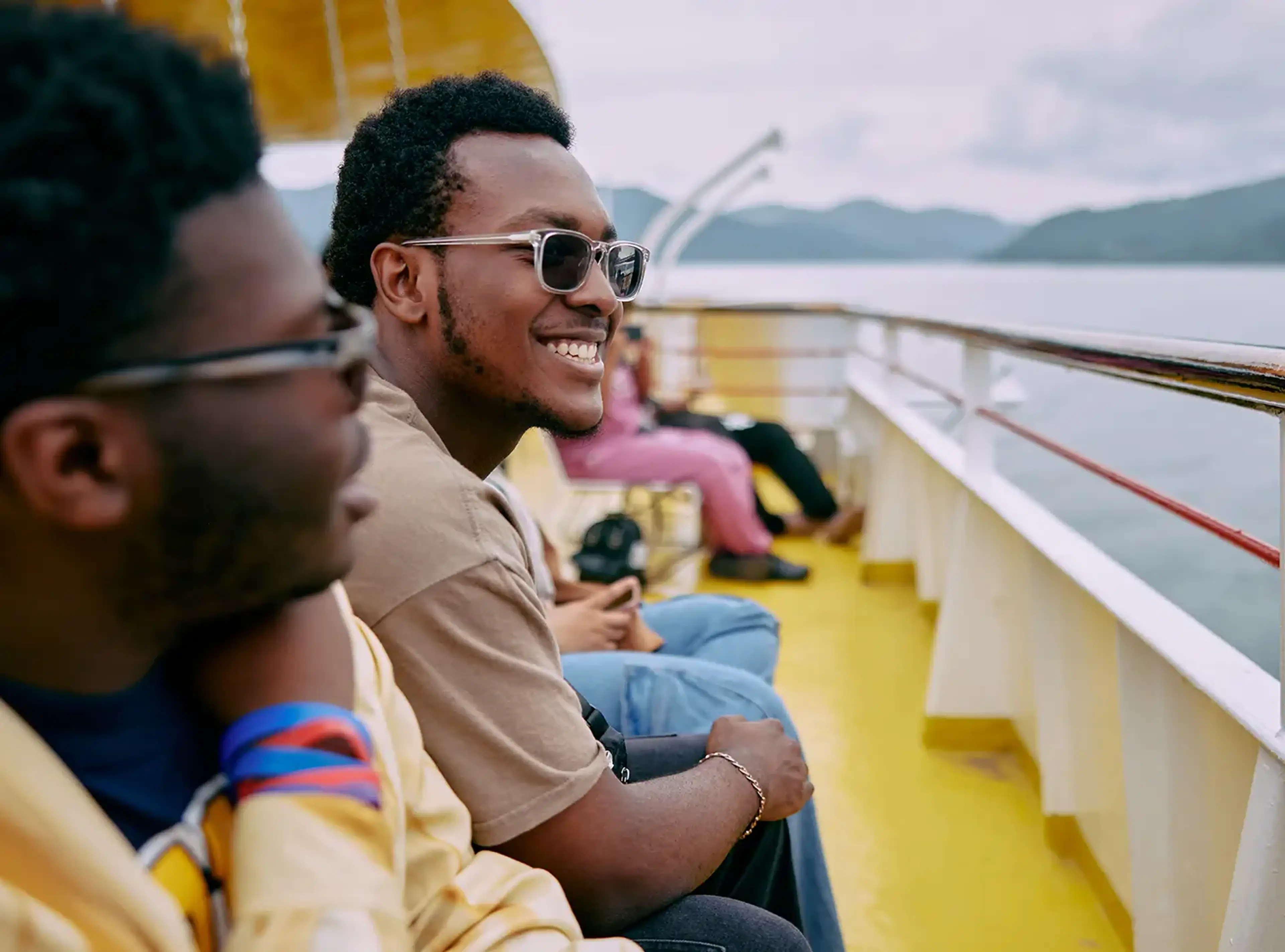 travelers on a ferry on tour