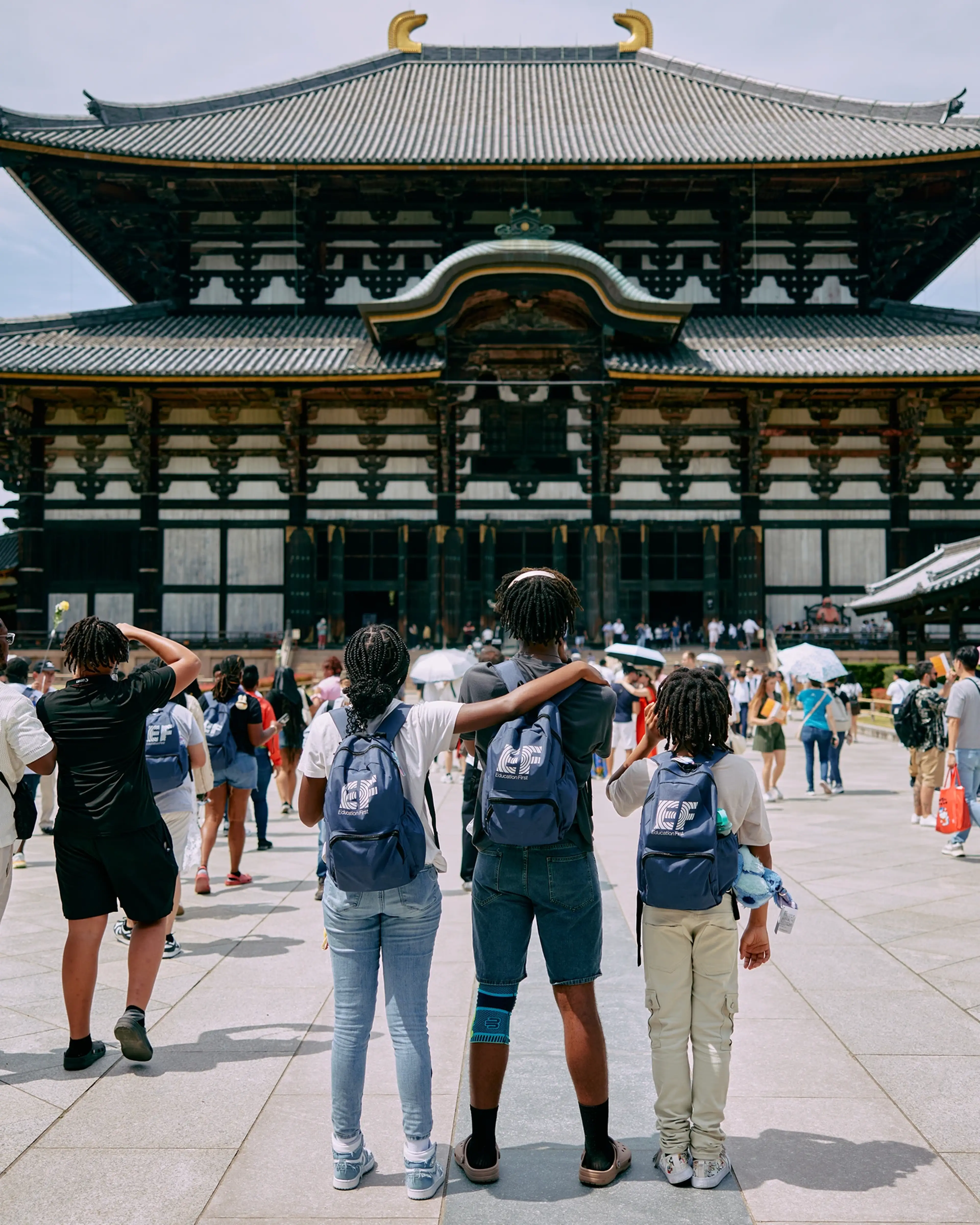 Students with EF backpacks in Japan