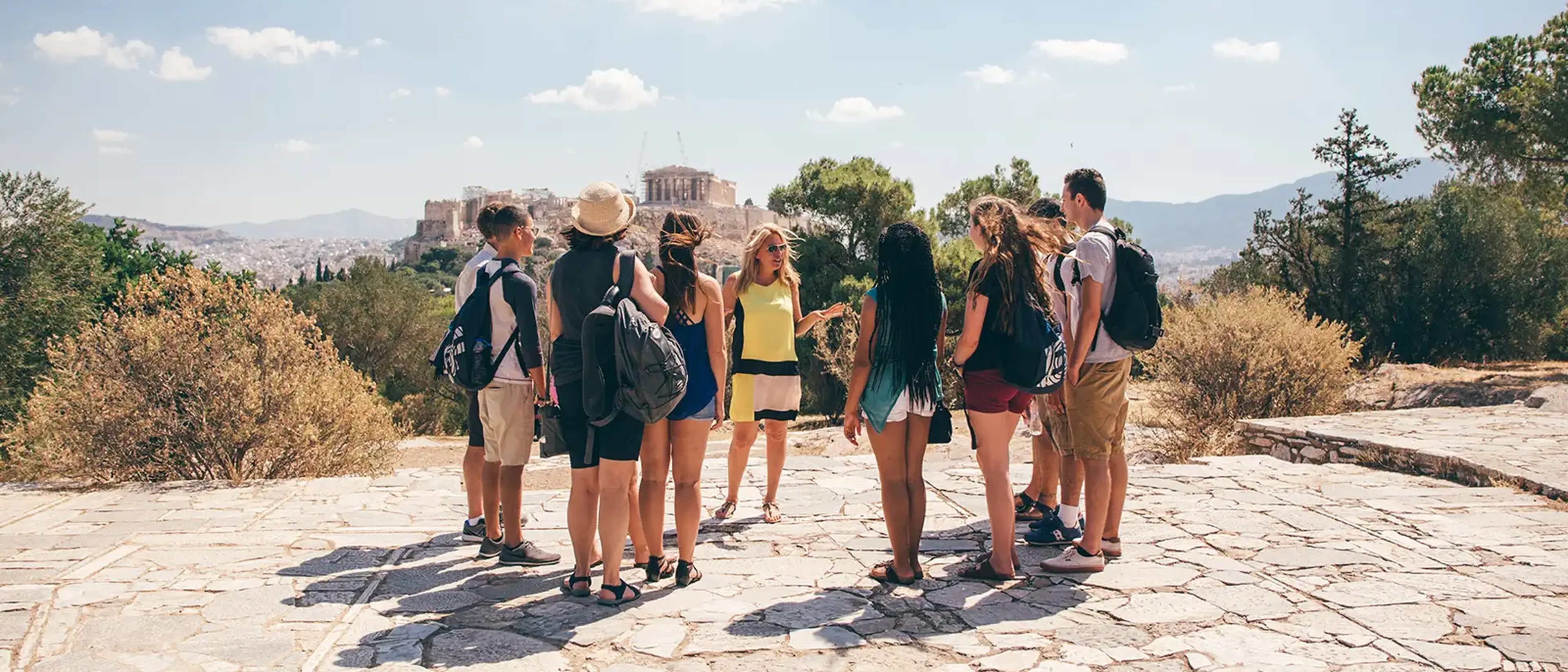 group of students and group leader in greece