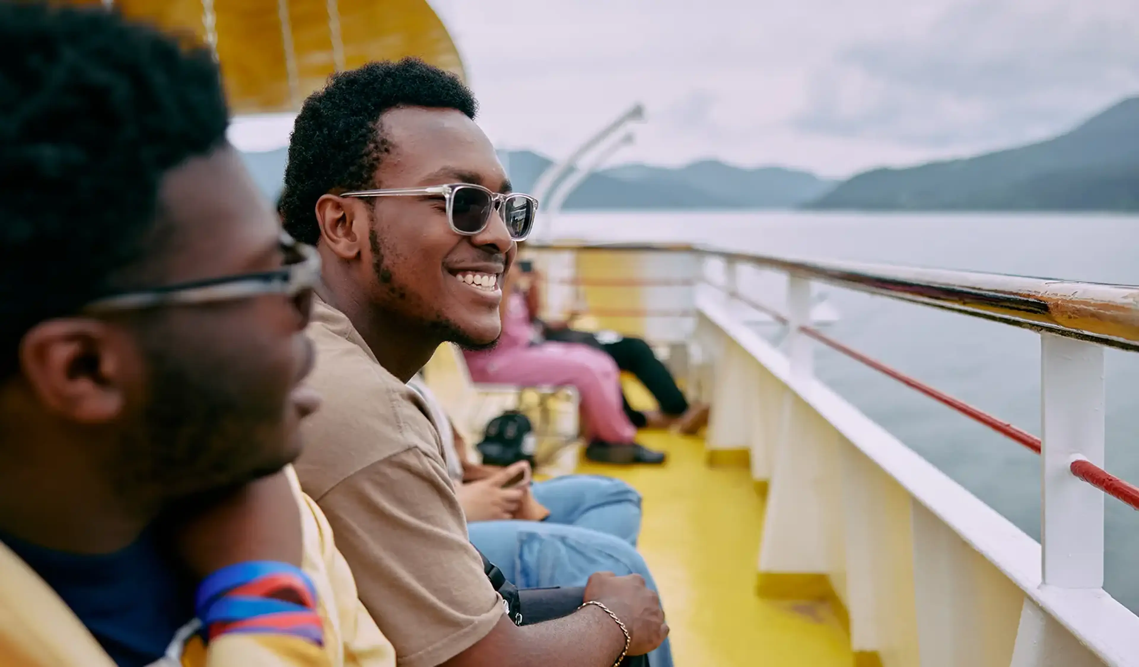 travelers on a ferry on tour