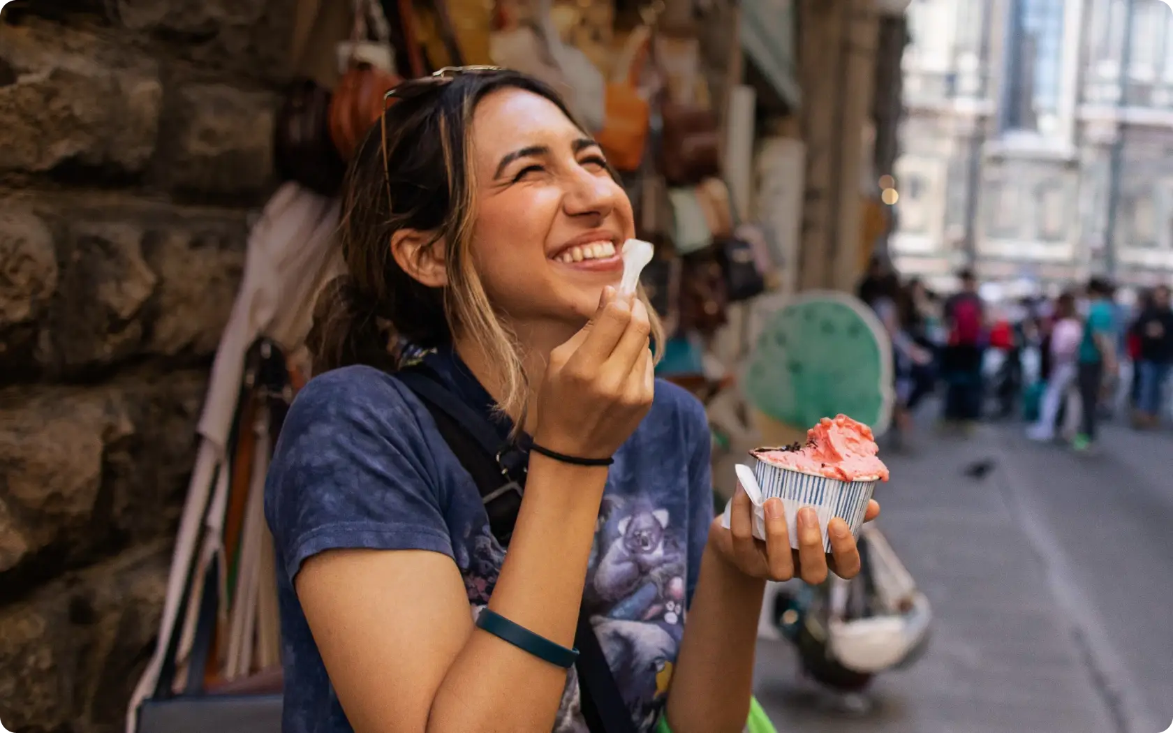 student enjoying gelato in florence italy