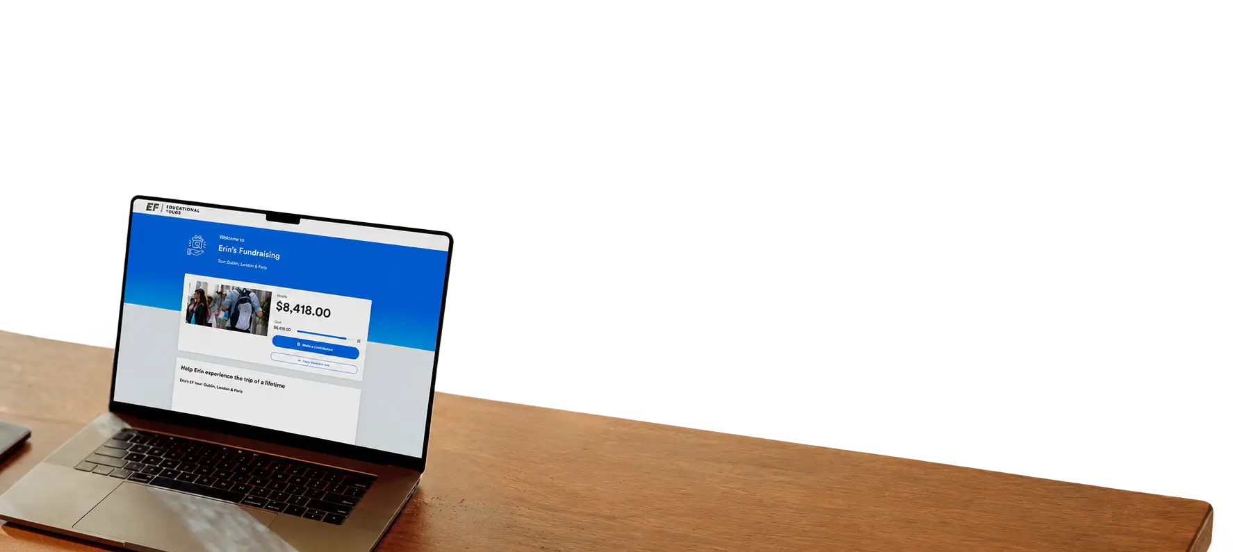 Laptop open with fundraising page
