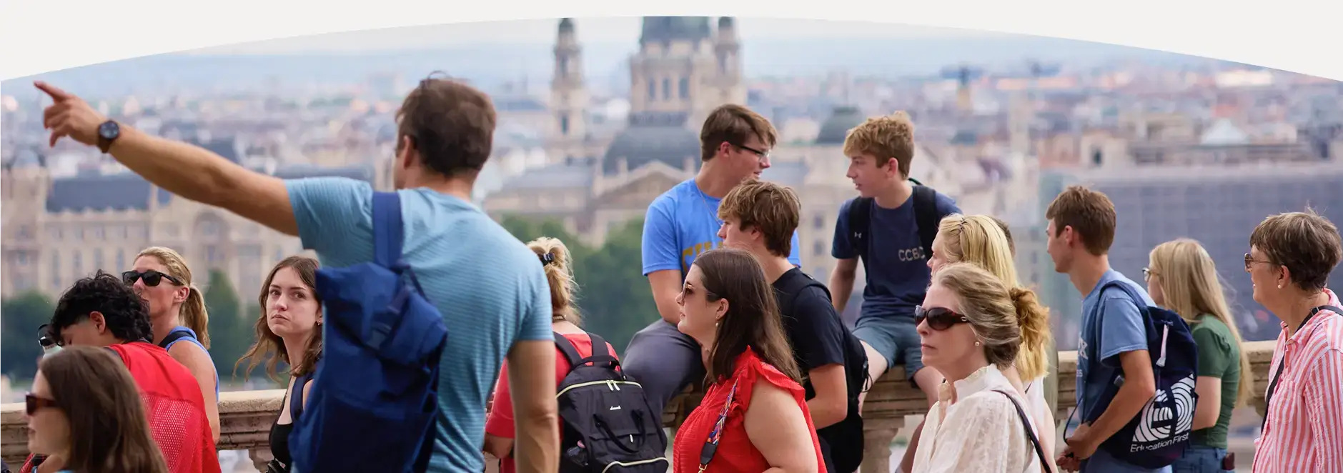 Tour Director leading student group in Budapest