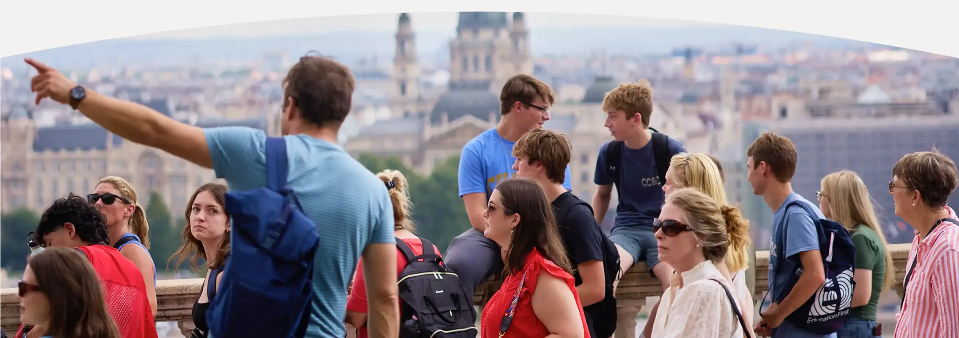 Tour Director leading student group in Budapest