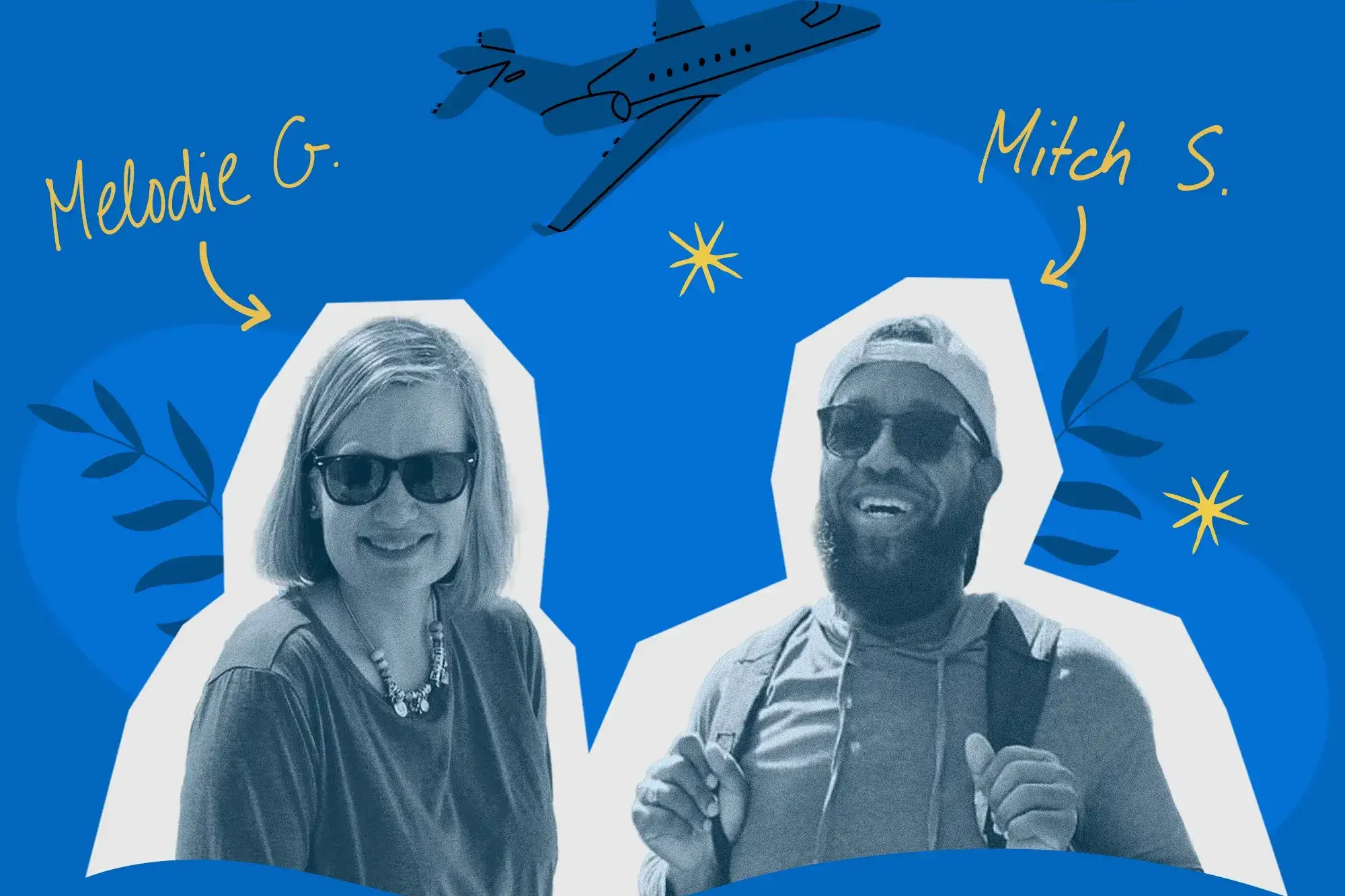 melodie and mitch on blue background