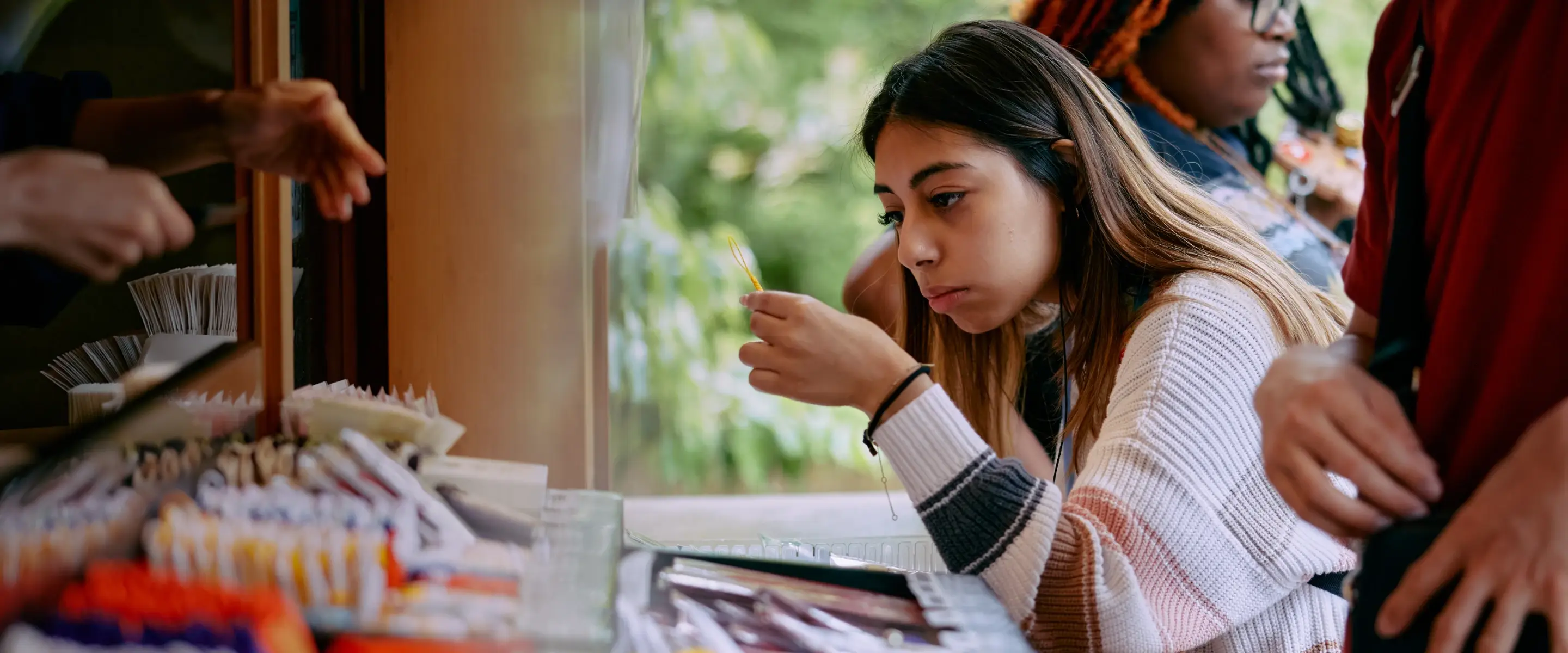 Student looking at teas for sale in Japan