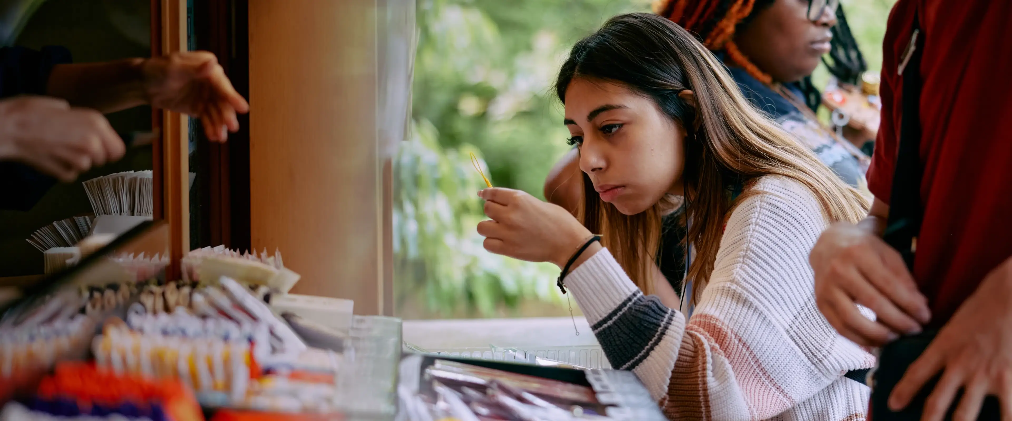 Student looking at teas for sale in Japan